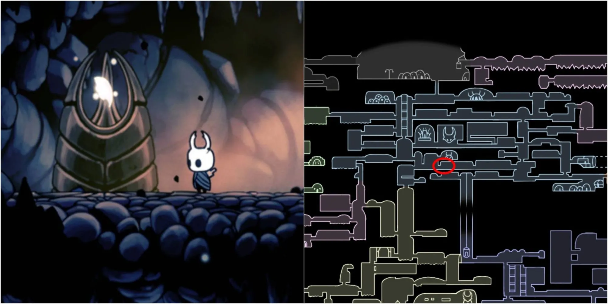 Vị trí Mảnh Mặt Nạ bí mật tại Forgotten Crossroads, cần Mantis Claw trong Hollow Knight
