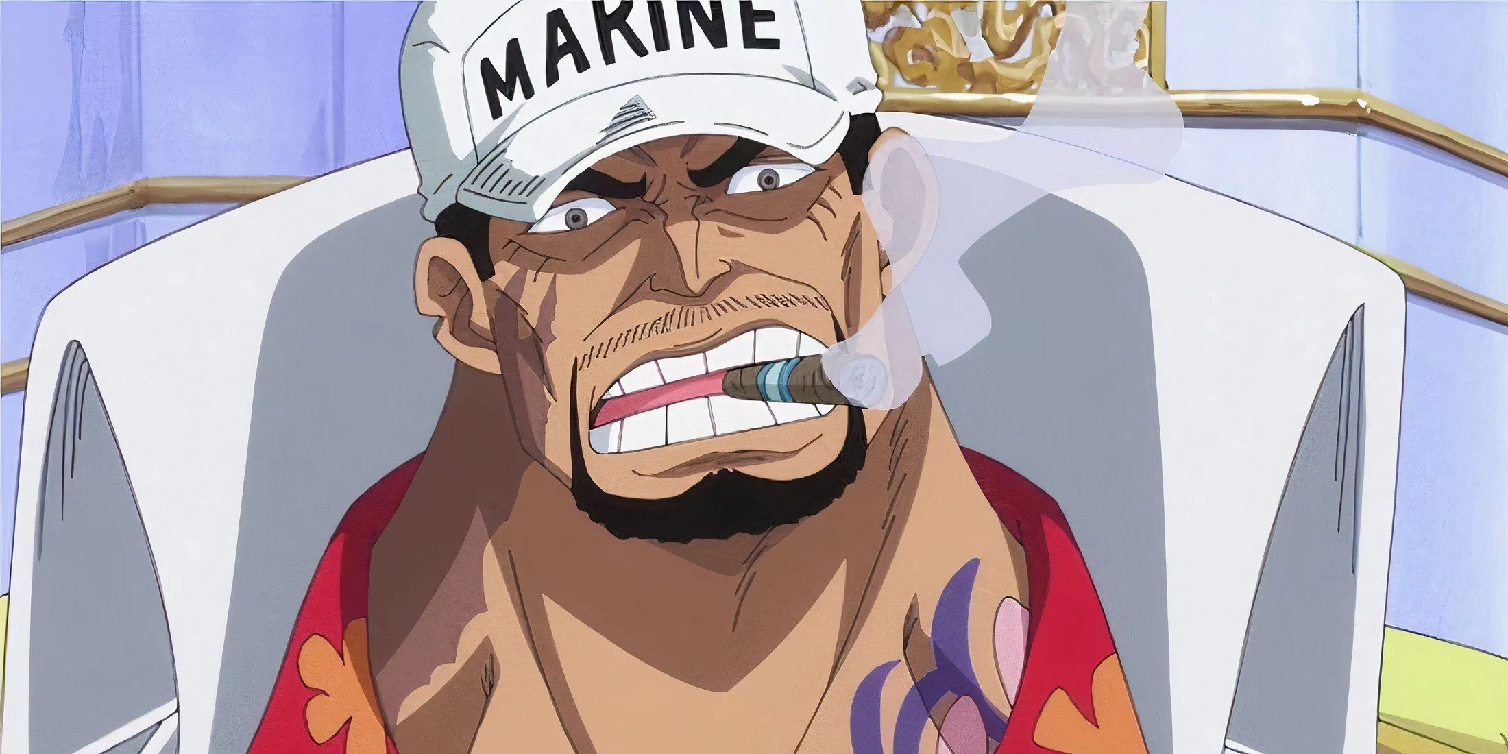 Akainu (Sakazuki) hút thuốc, biểu tượng cho sự lạnh lùng và sức mạnh magma