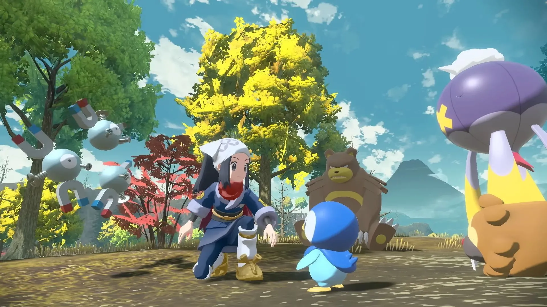 Akari tương tác với Pokemon hoang dã trong gameplay thời gian thực của Legends Arceus — tiền đề cho Z-A