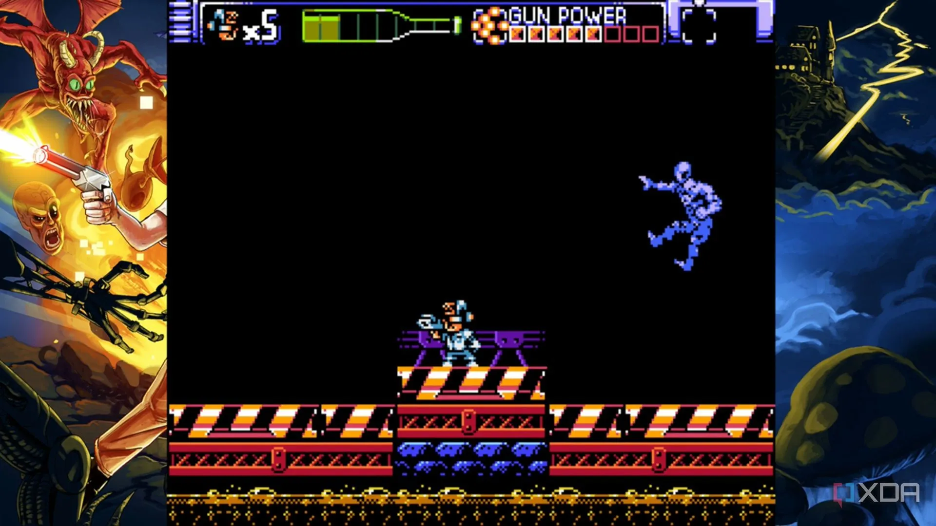 Ảnh screenshot boss fight trong Angry Video Game Nerd 8-Bit, hiển thị boss đa pha và thiết kế stage cổ điển