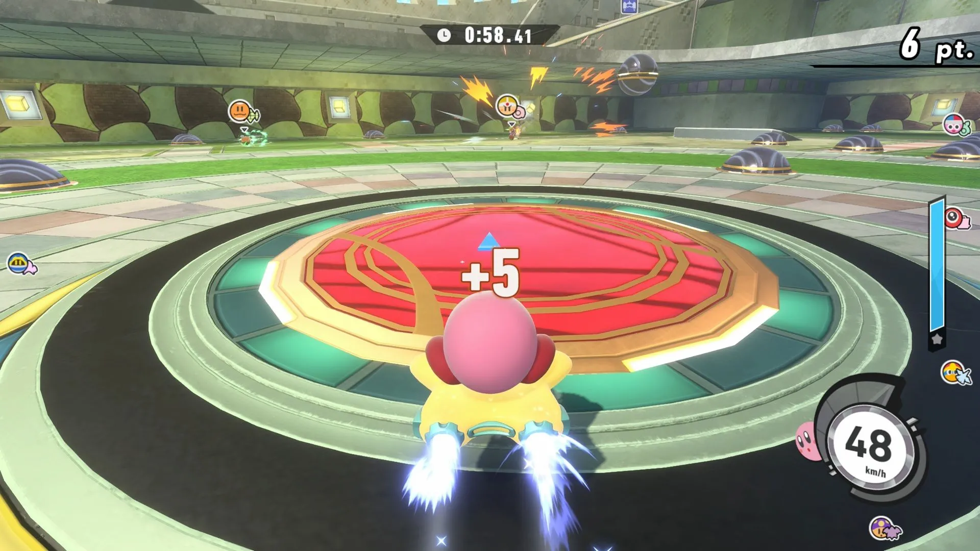 Arena races trong Kirby Air Riders cho thấy lối chơi đa chế độ và không khí tương tác của lobby