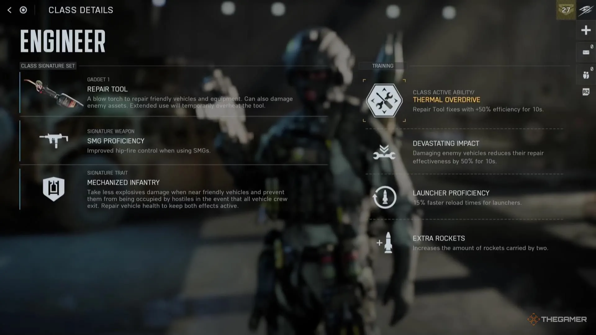 Bảng chi tiết lớp Engineer và Training Paths trong Battlefield 6