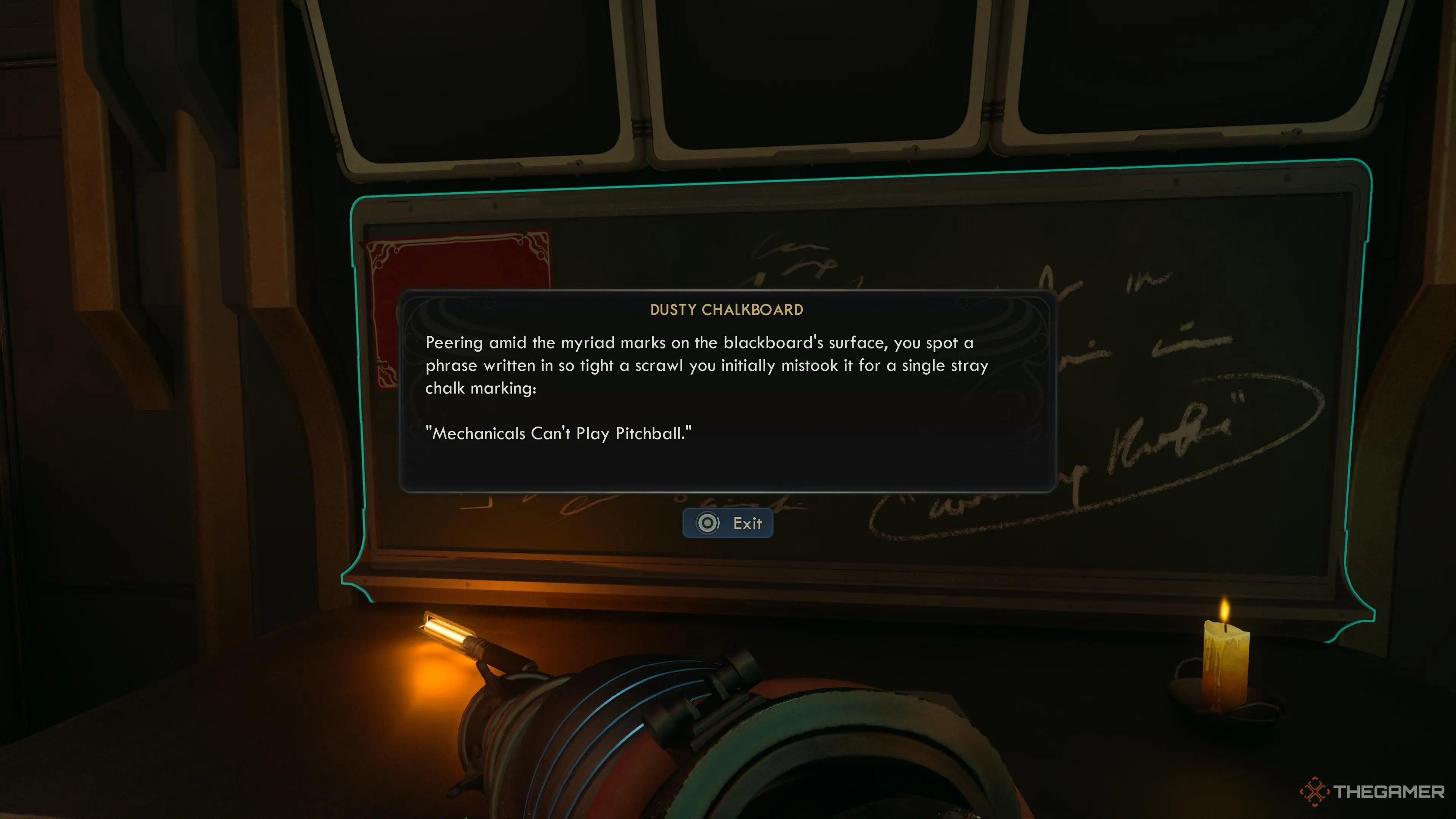Bảng phấn với thông điệp trong The Outer Worlds 2, manh mối trong phòng bí mật.