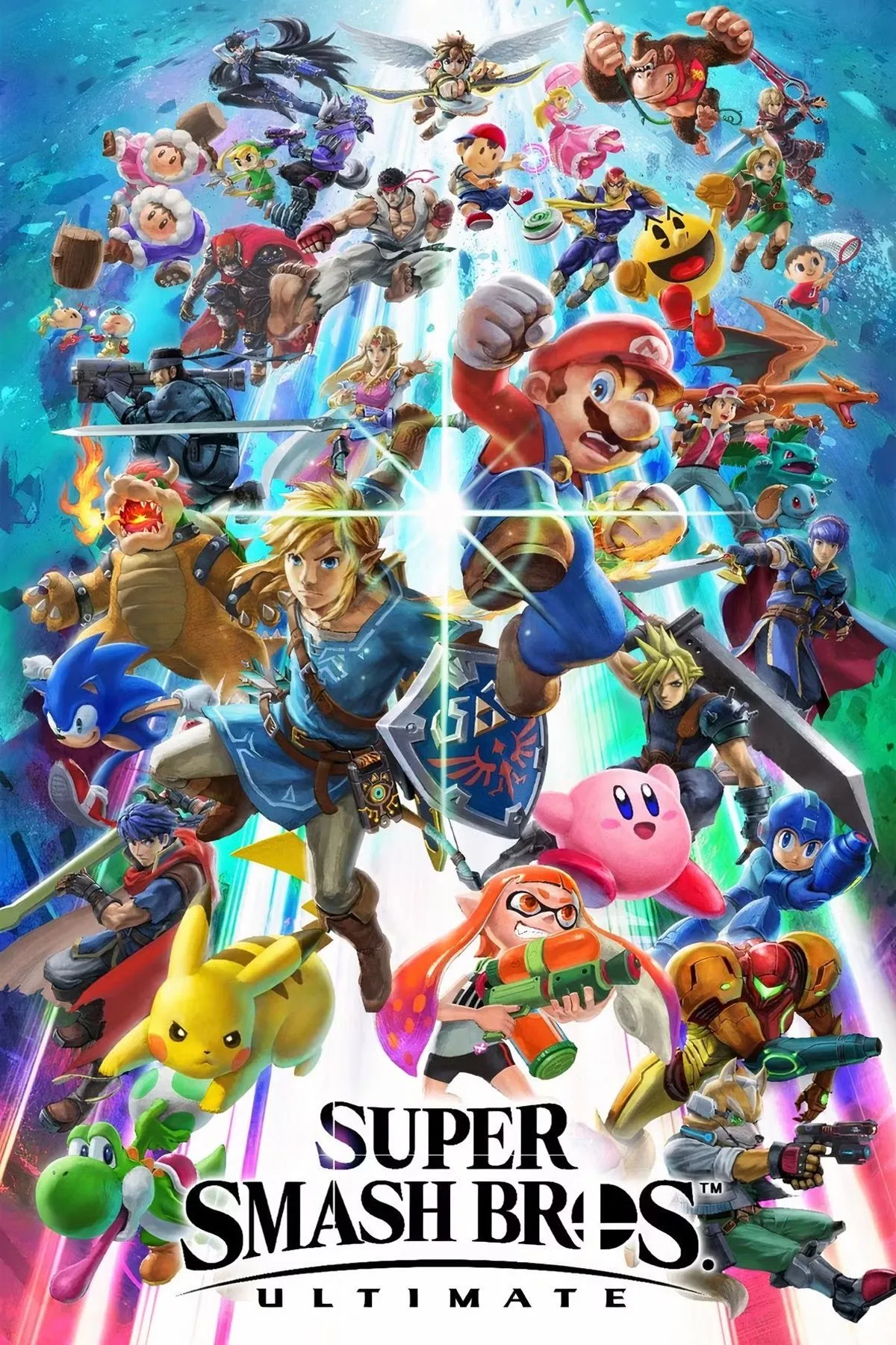 Bìa Super Smash Bros. Ultimate với roster khổng lồ các nhân vật từ nhiều IP