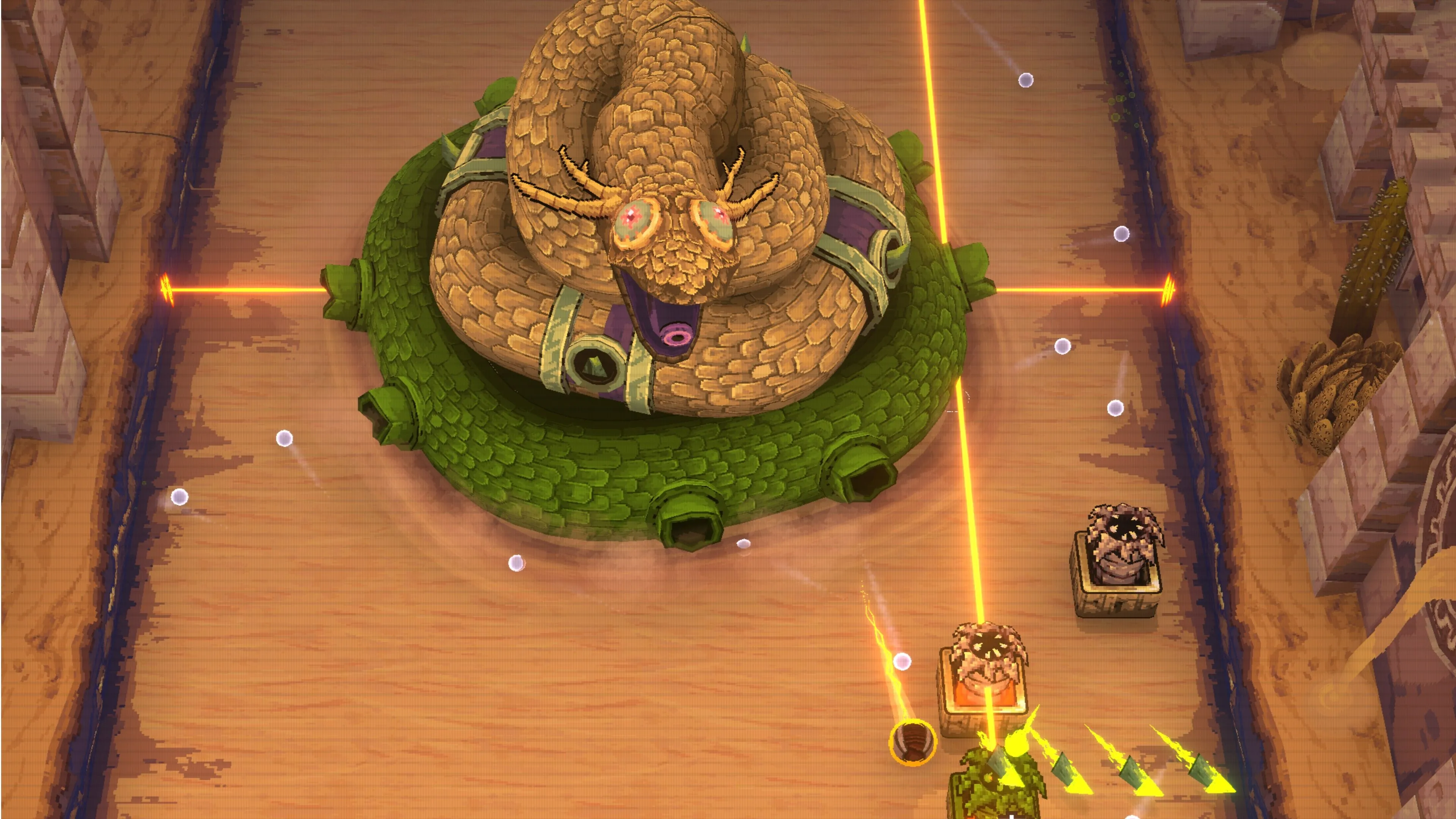 Boss rắn trong Ball x Pit - khung cảnh đấu boss phong cách arcade roguelike đầy kịch tính