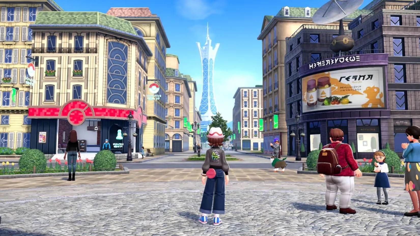 Cảnh chiến đấu trong Pokemon Legends Z-A: trainer và Pokemon kề nhau trong Lumiose City
