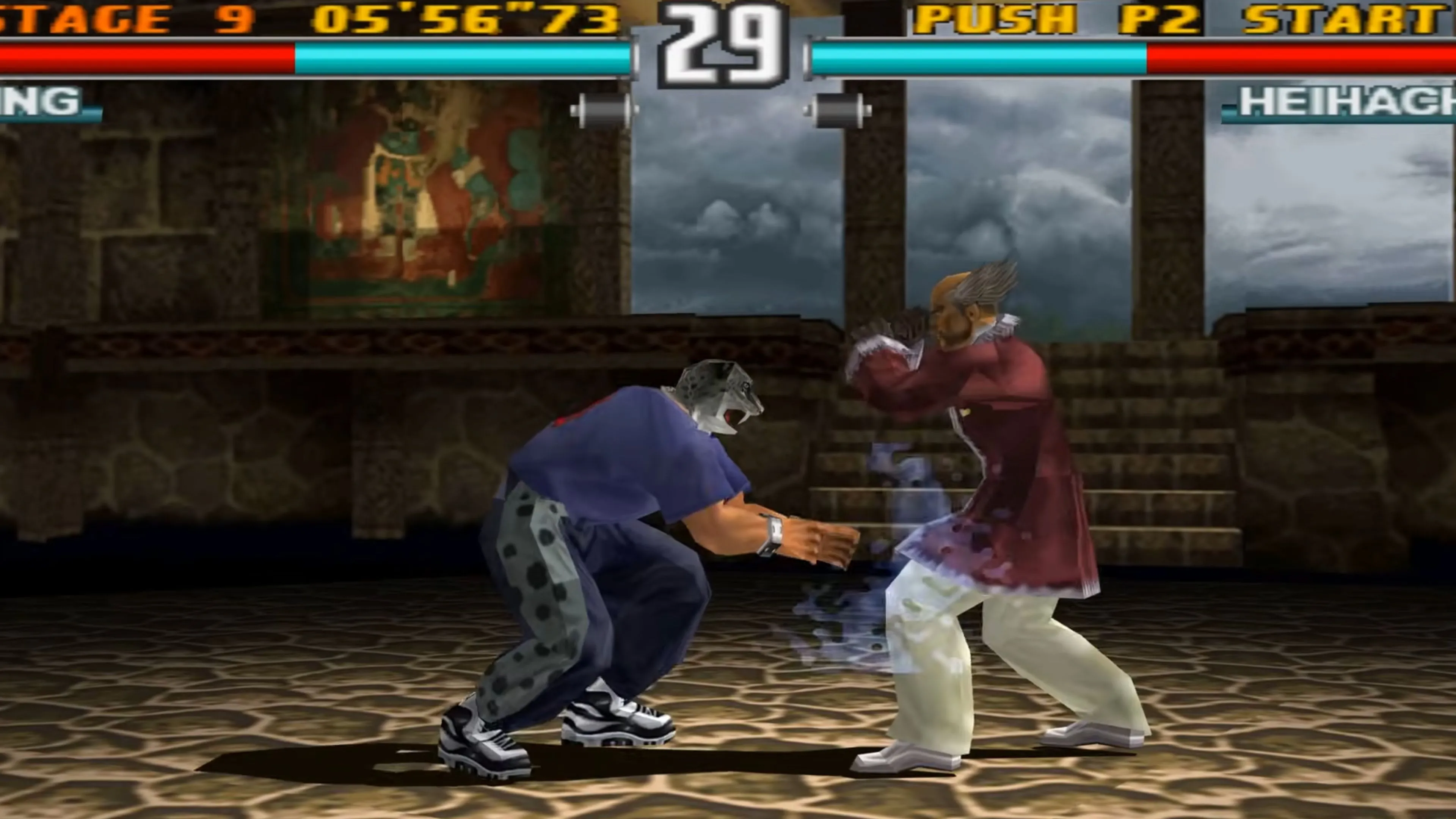 Cảnh đấu King và Heihachi trong Tekken 3, đồ họa cổ điển PS1