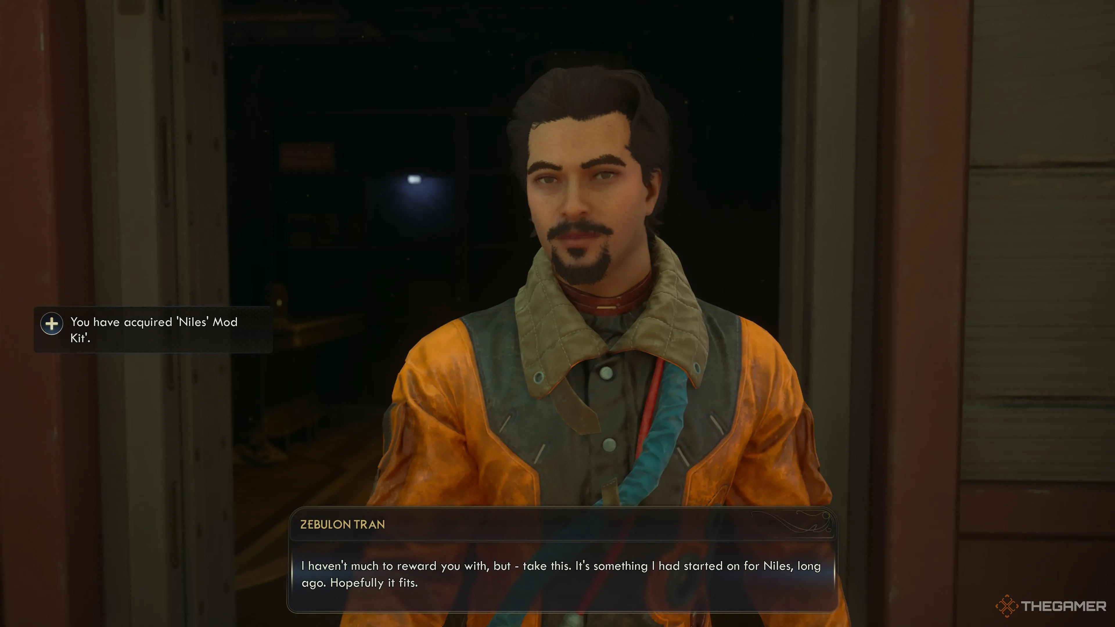 Cảnh nhận lại Niles sau khi hoàn thành nhiệm vụ và phần thưởng mod kit