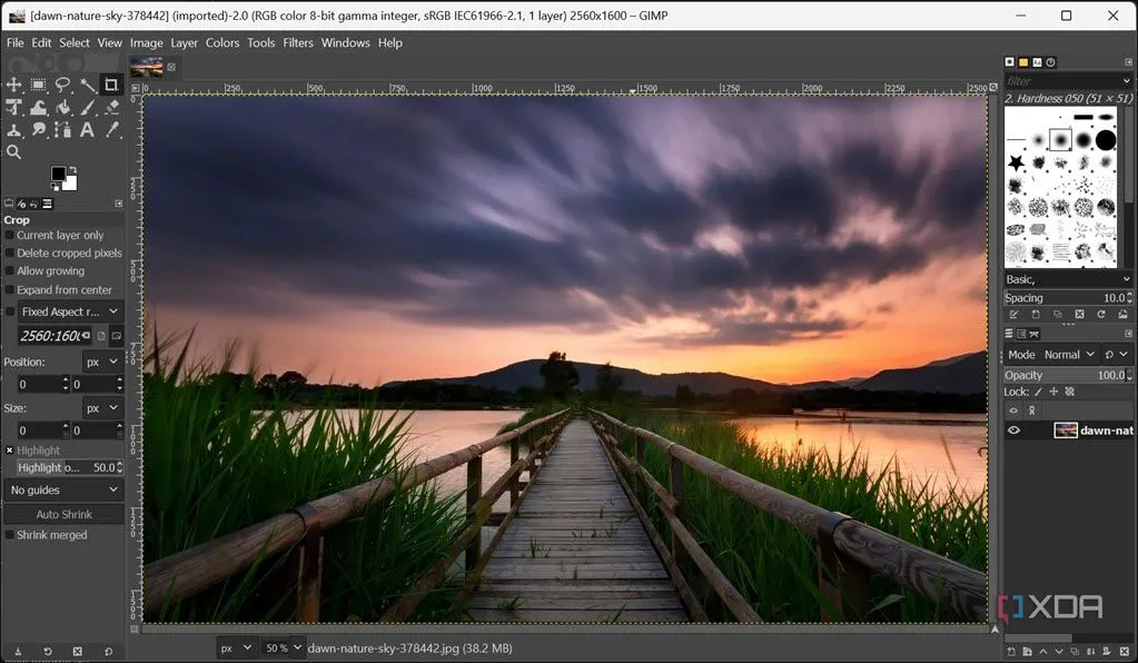 Chỉnh sửa ảnh trên máy bằng GIMP Portable: giao diện layer và công cụ brush đang hoạt động