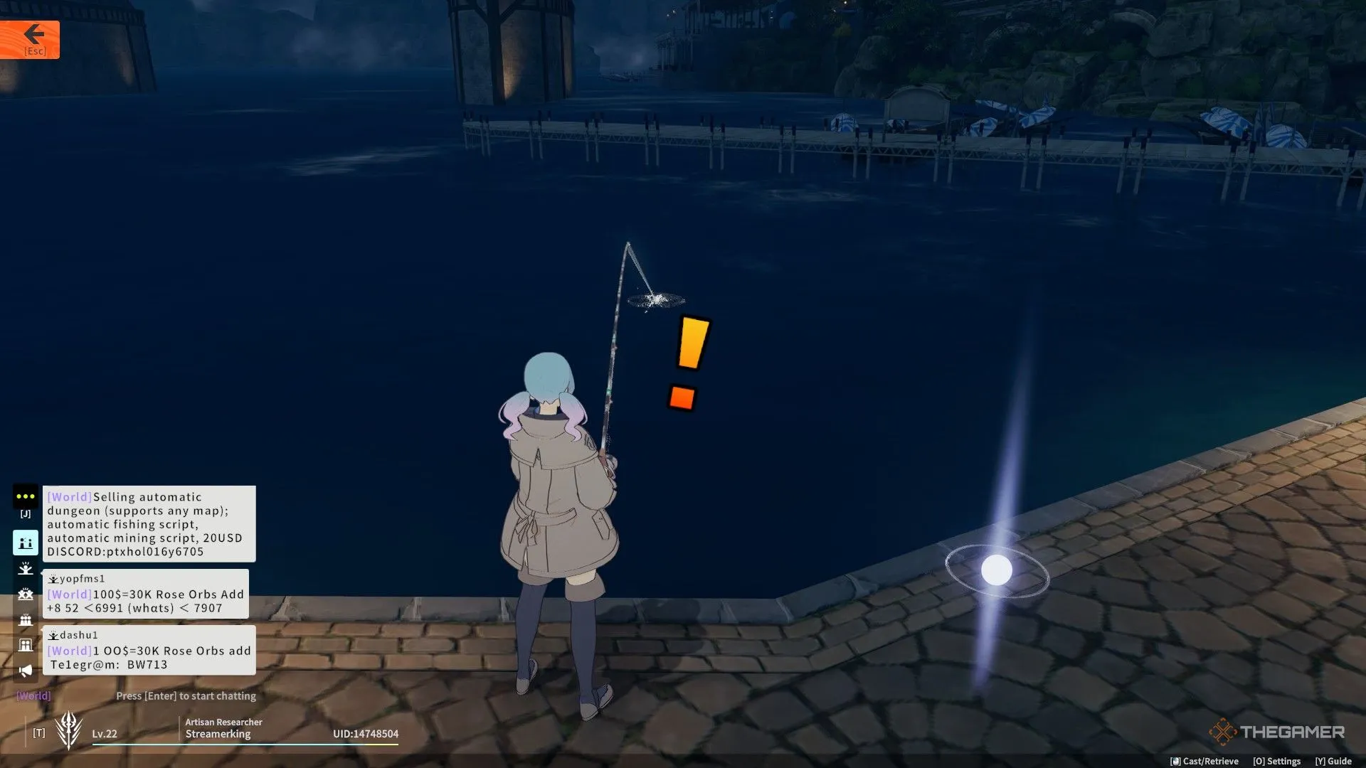 Dấu chấm than báo hiệu cá đã cắn mồi khi câu trong Blue Protocol: Star Resonance