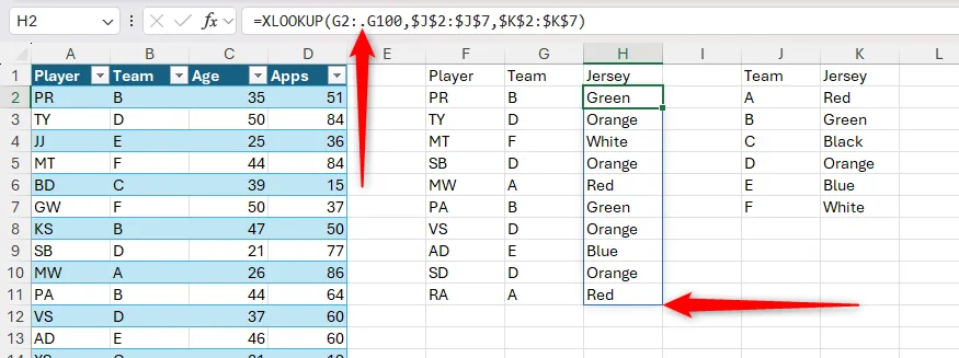 Dấu trim dot giúp giới hạn mảng XLOOKUP theo phạm vi dữ liệu thực tế