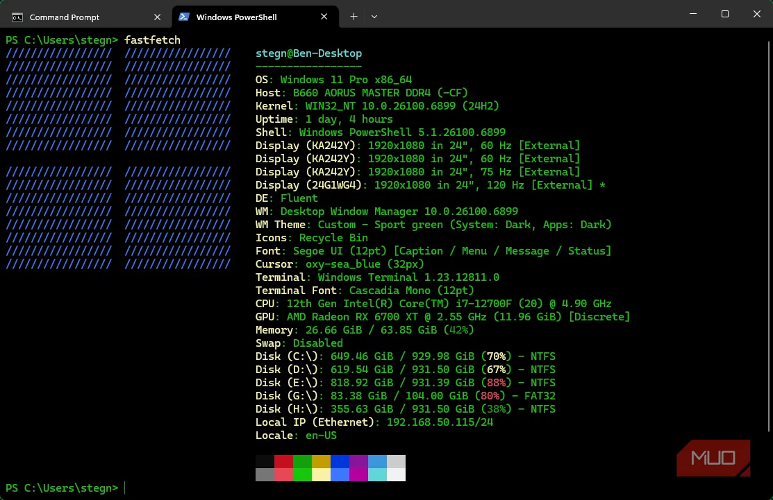 Fastfetch hiển thị thông tin hệ thống kèm ASCII art — lựa chọn thay thế đẹp hơn cho systeminfo