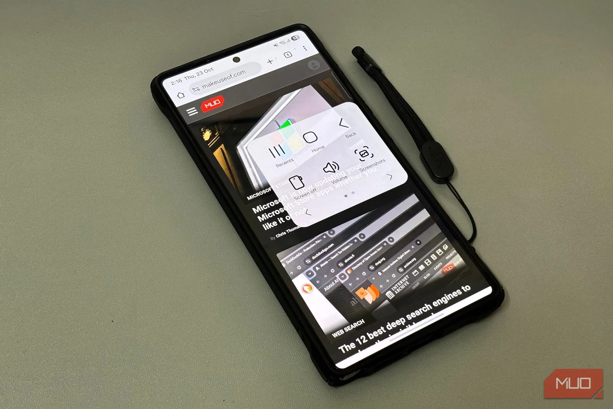Giao diện Assistant Menu trên điện thoại Samsung, tuỳ chọn chụp màn hình hiển thị