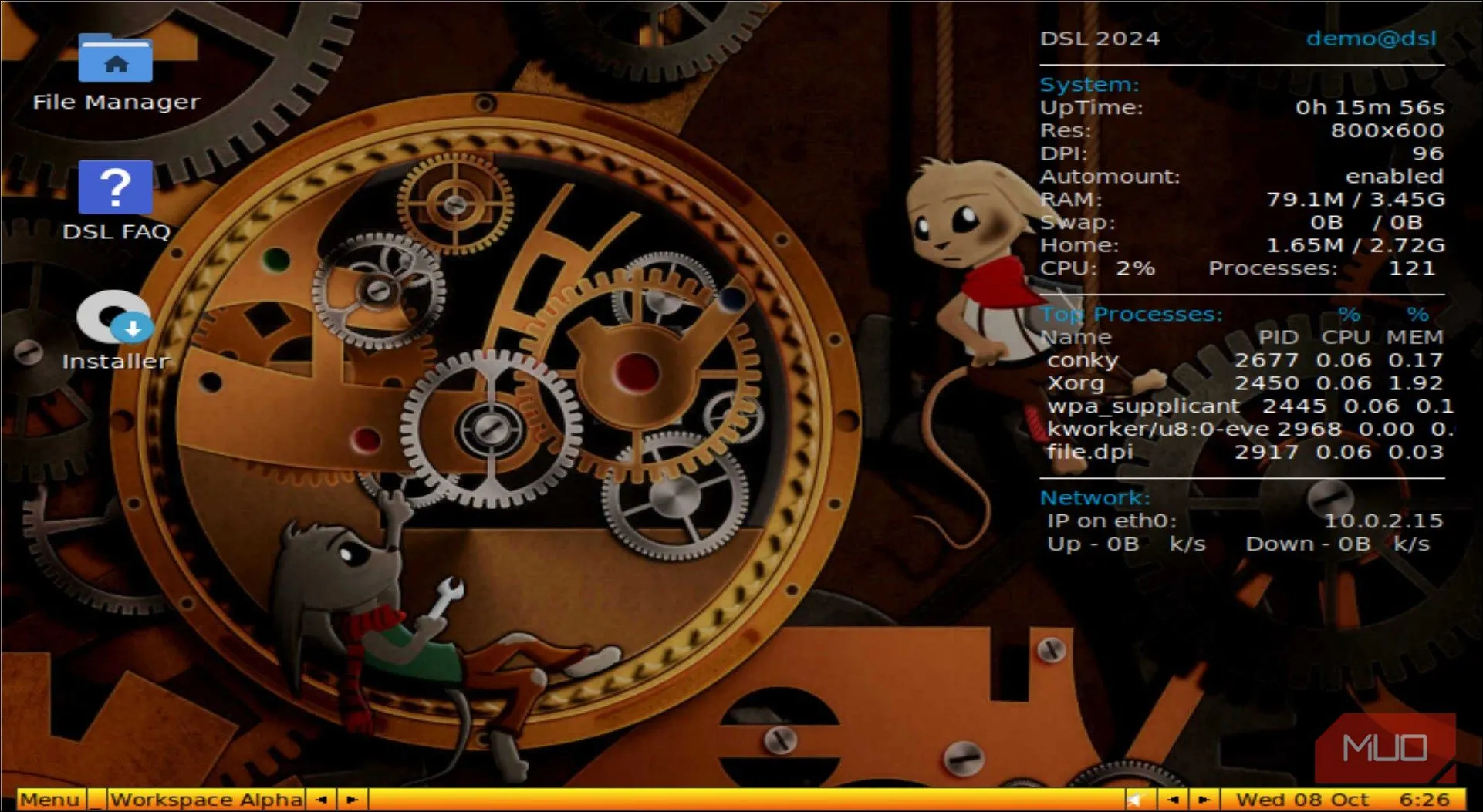 Giao diện Damn Small Linux trên laptop cũ - hệ điều hành nhẹ cho phần cứng cổ