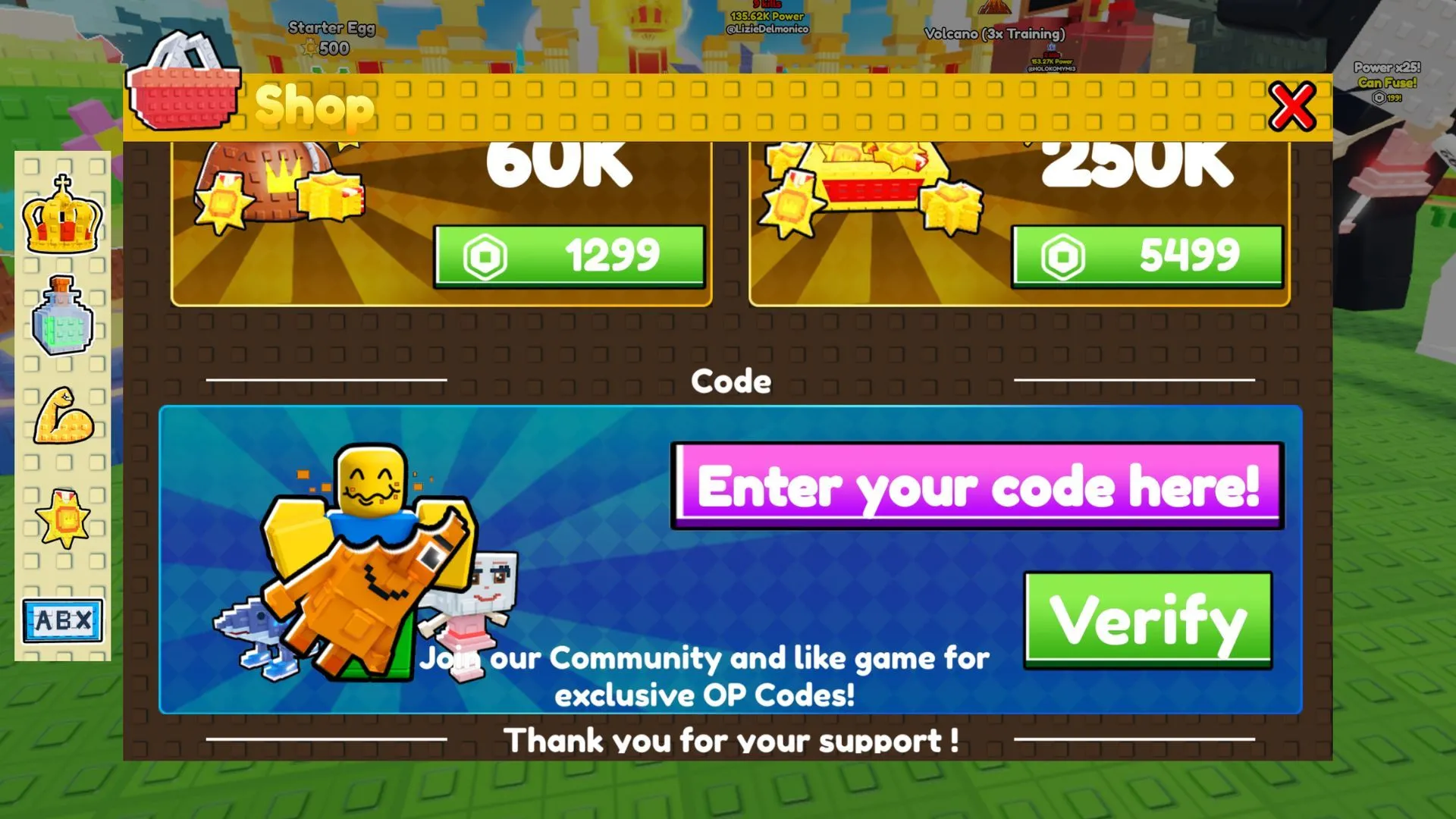 Giao diện nhập code Eat Brainrot for Fight trong cửa hàng