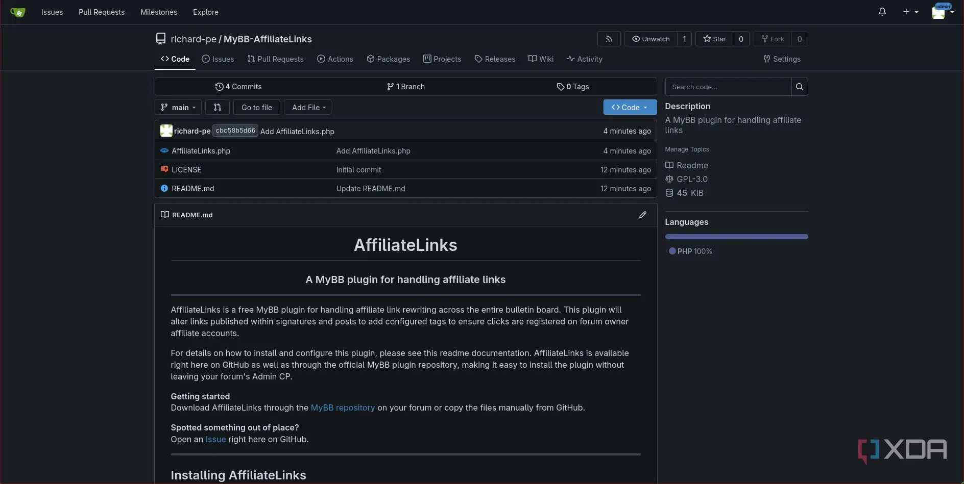Giao diện repository Gitea hiển thị issue và pull request quản lý cho project game