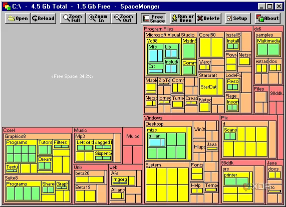 Giao diện SpaceMonger - bản đồ trực quan chiếm dung lượng ổ đĩa