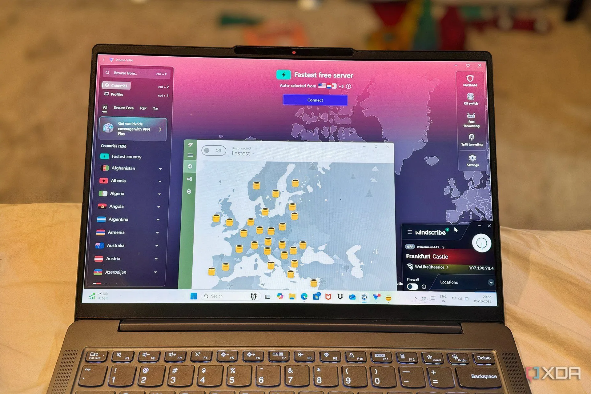 Giao diện Windscribe, Proton VPN và TunnelBear trên màn hình
