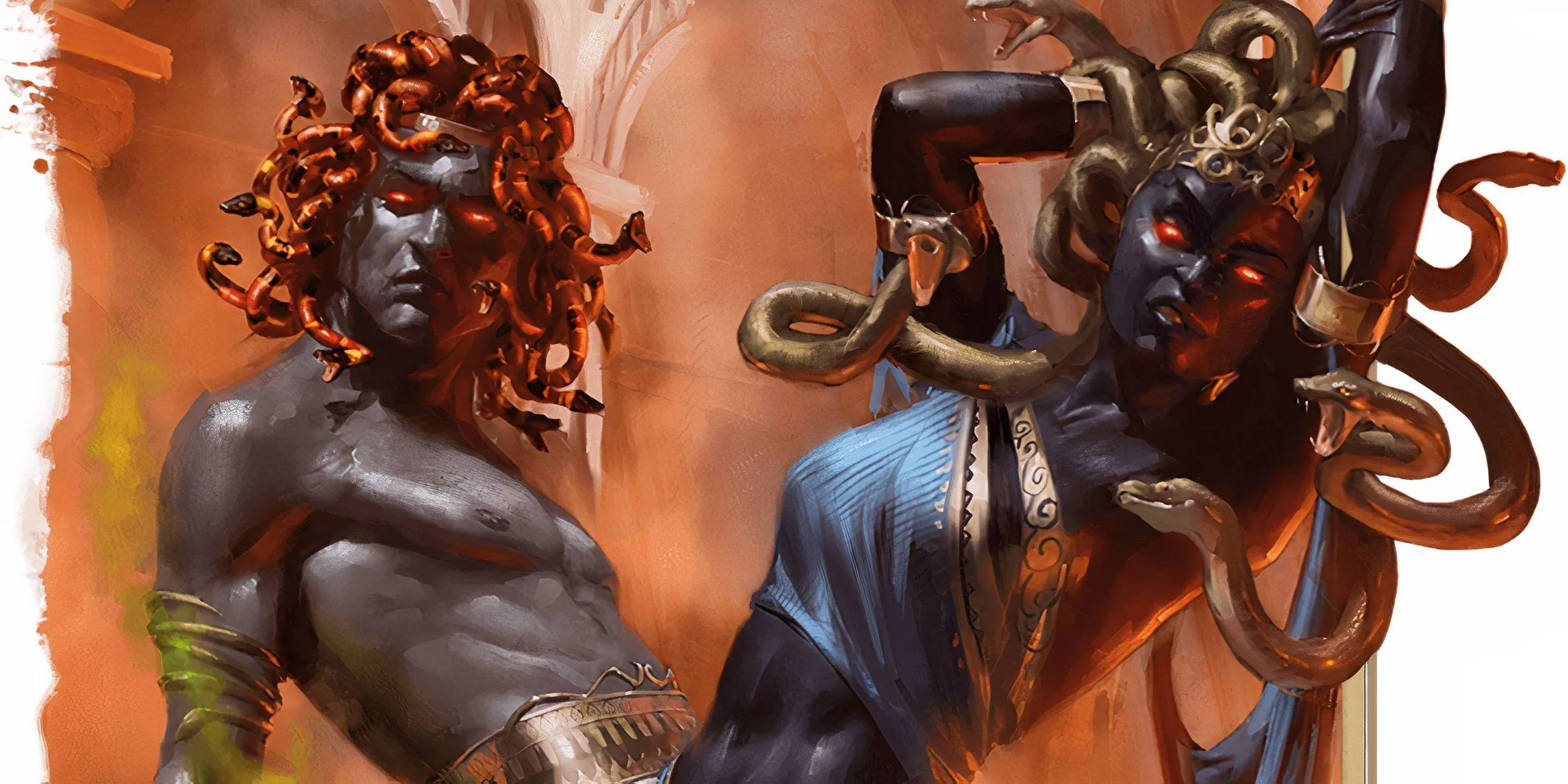 Hai medusa với tóc rắn chuẩn bị phóng tia Petrifying Gaze vào party bất ngờ