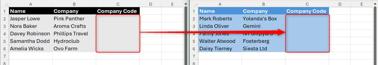 Hai worksheet minh họa nơi cần sao chép quy tắc data validation