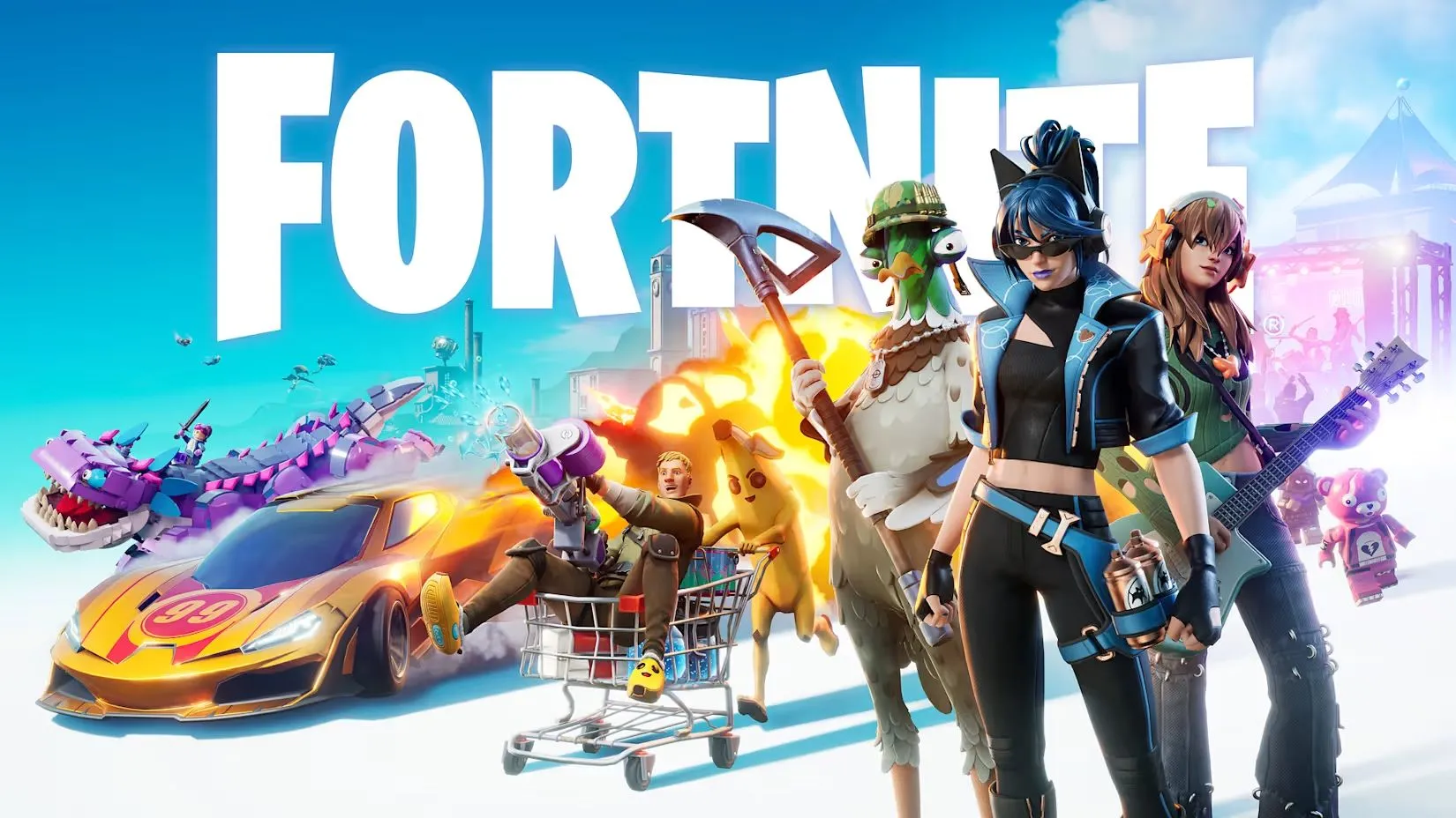 Hình chụp cảnh in-game Fortnite với Wednesday Addams và Nevermore Satchel