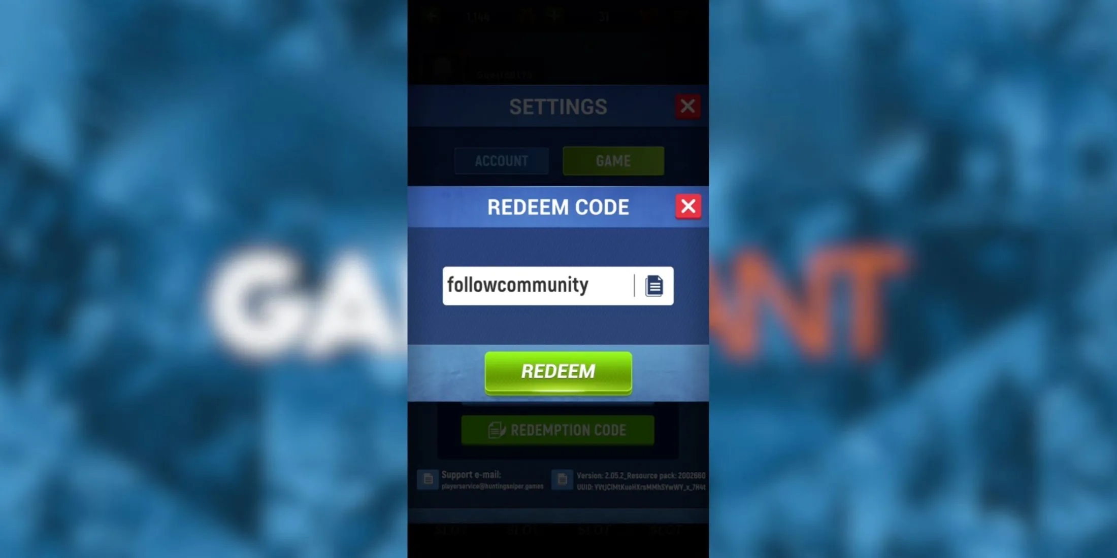 Hunting Sniper the codes tab