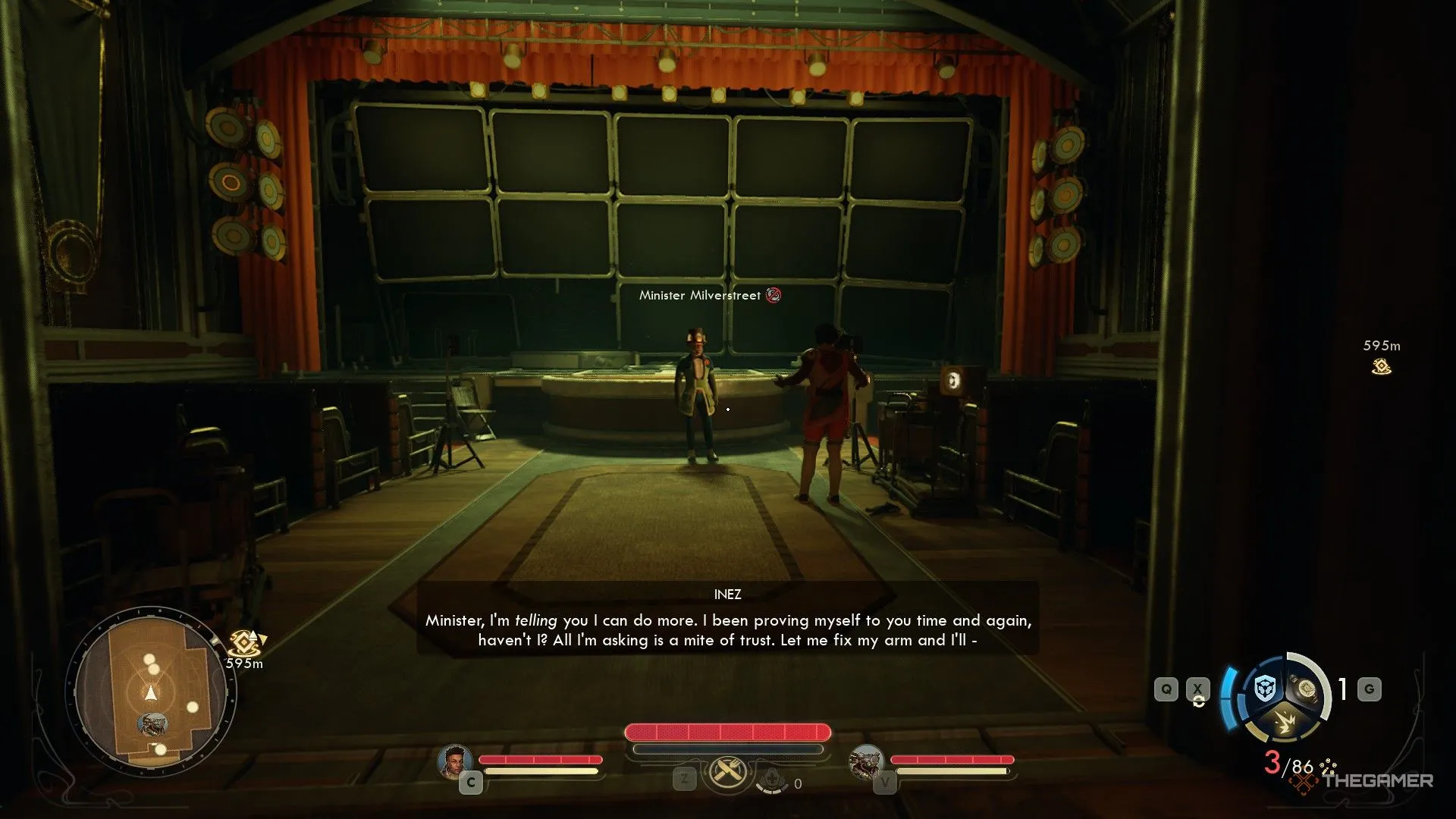 Inez tranh cãi với Minister Milverstreet trong The Outer Worlds 2