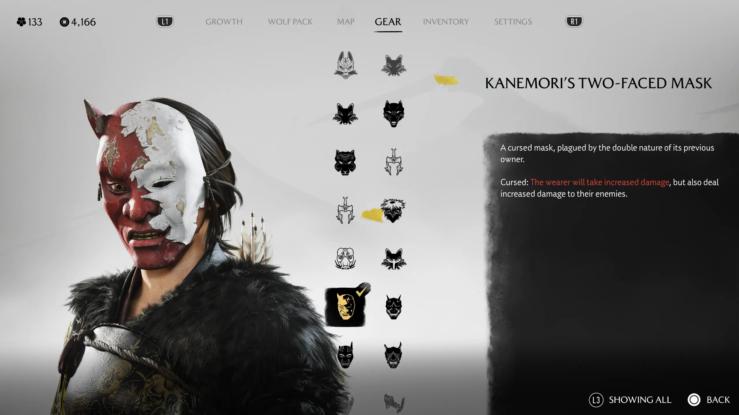 Kanemori’s Two-Faced Mask hiển thị trong game