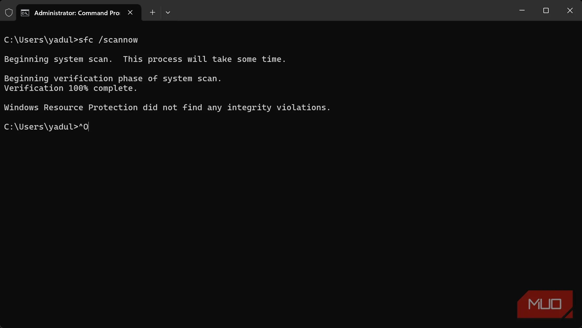 Kết quả quét SFC trên Windows Terminal khi không phát hiện lỗi hệ thống
