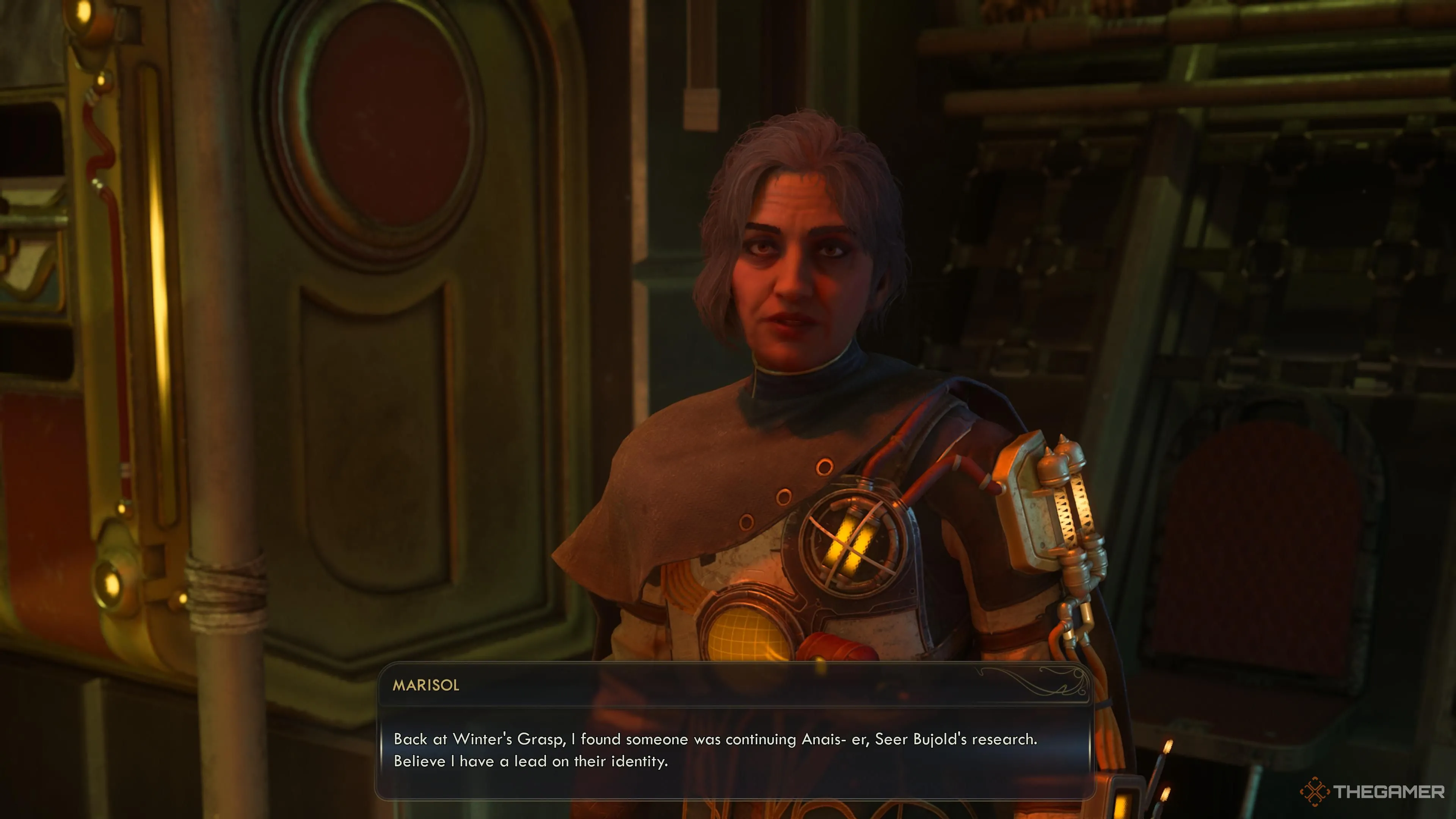 Marisol chỉ vị trí Bujold trong Alexandra Monastery, The Outer Worlds 2
