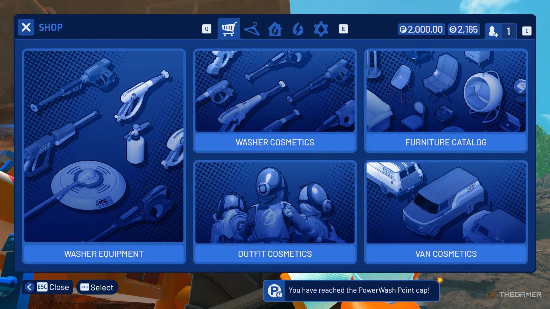 Menu tùy chỉnh trang phục và thiết bị trong PowerWash Simulator 2