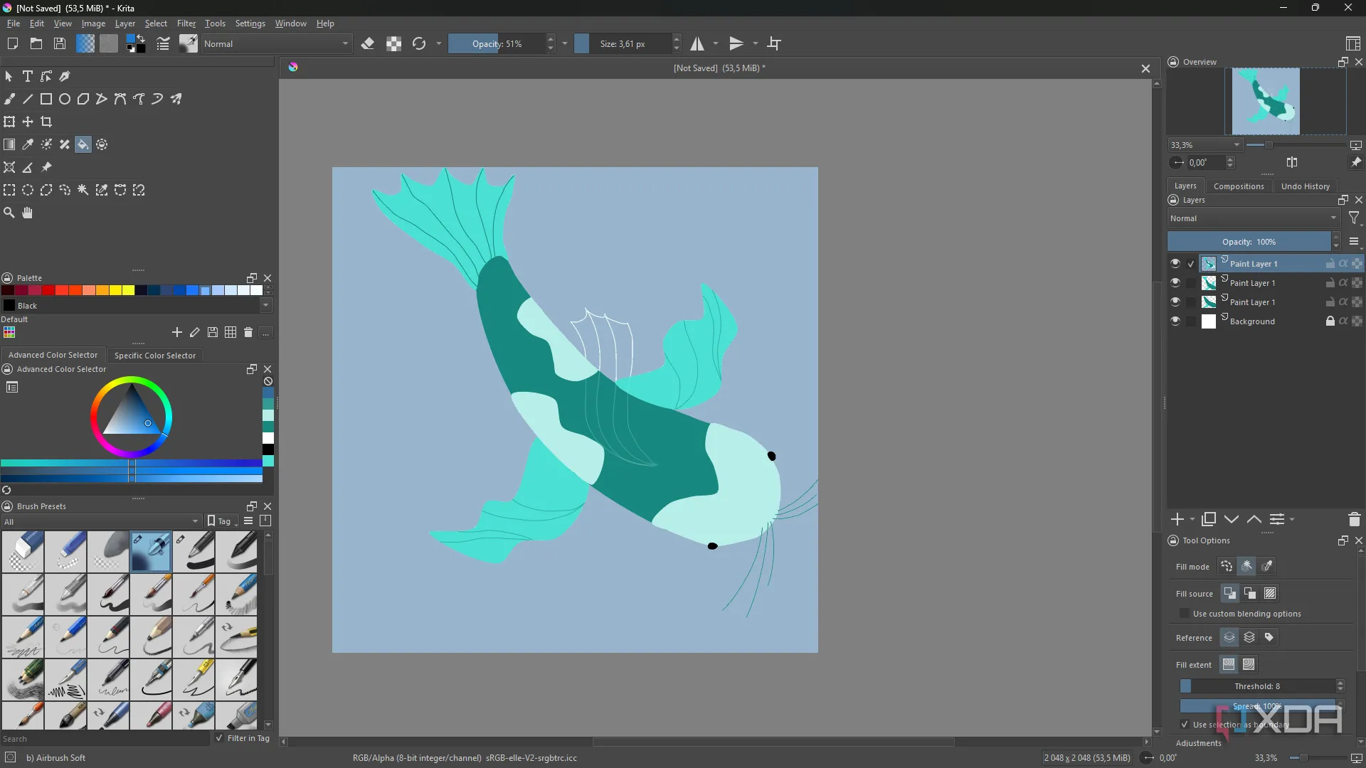 Minh họa cá vẽ trong Krita thể hiện khả năng chỉnh màu và texture