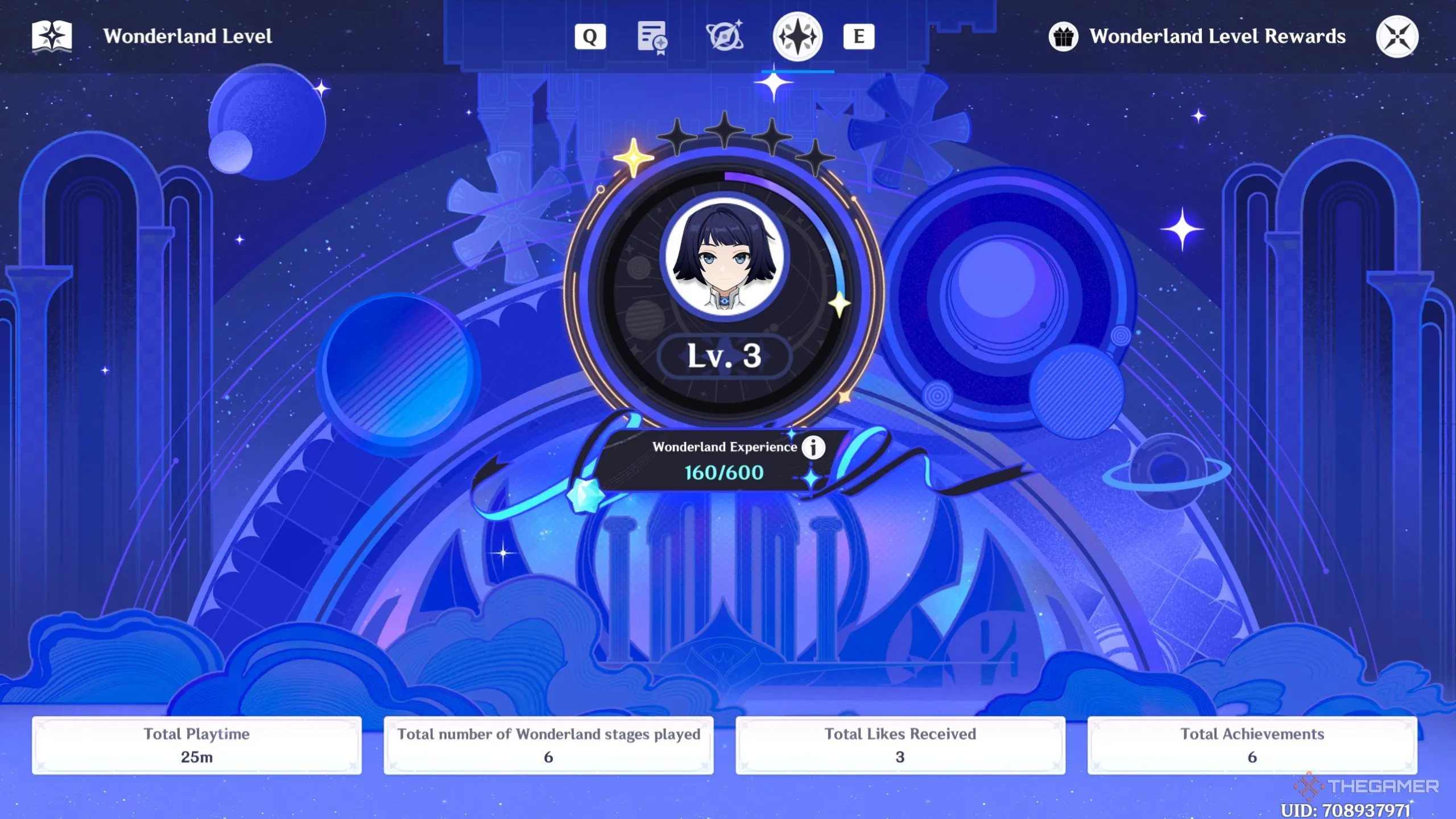 Minh họa chỉ số Wonderland level và tiến trình nâng cấp trong Genshin Impact.