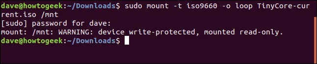 Mount một ISO image trong terminal, ví dụ Tiny Core Linux