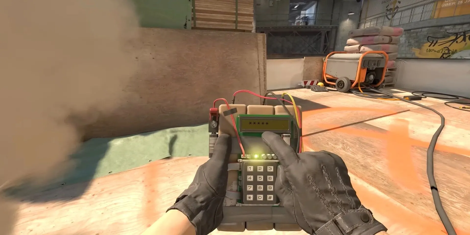 Người chơi CS2 thực hiện hành động ở bombsite, biểu tượng của giao dịch và rủi ro thị trường skin