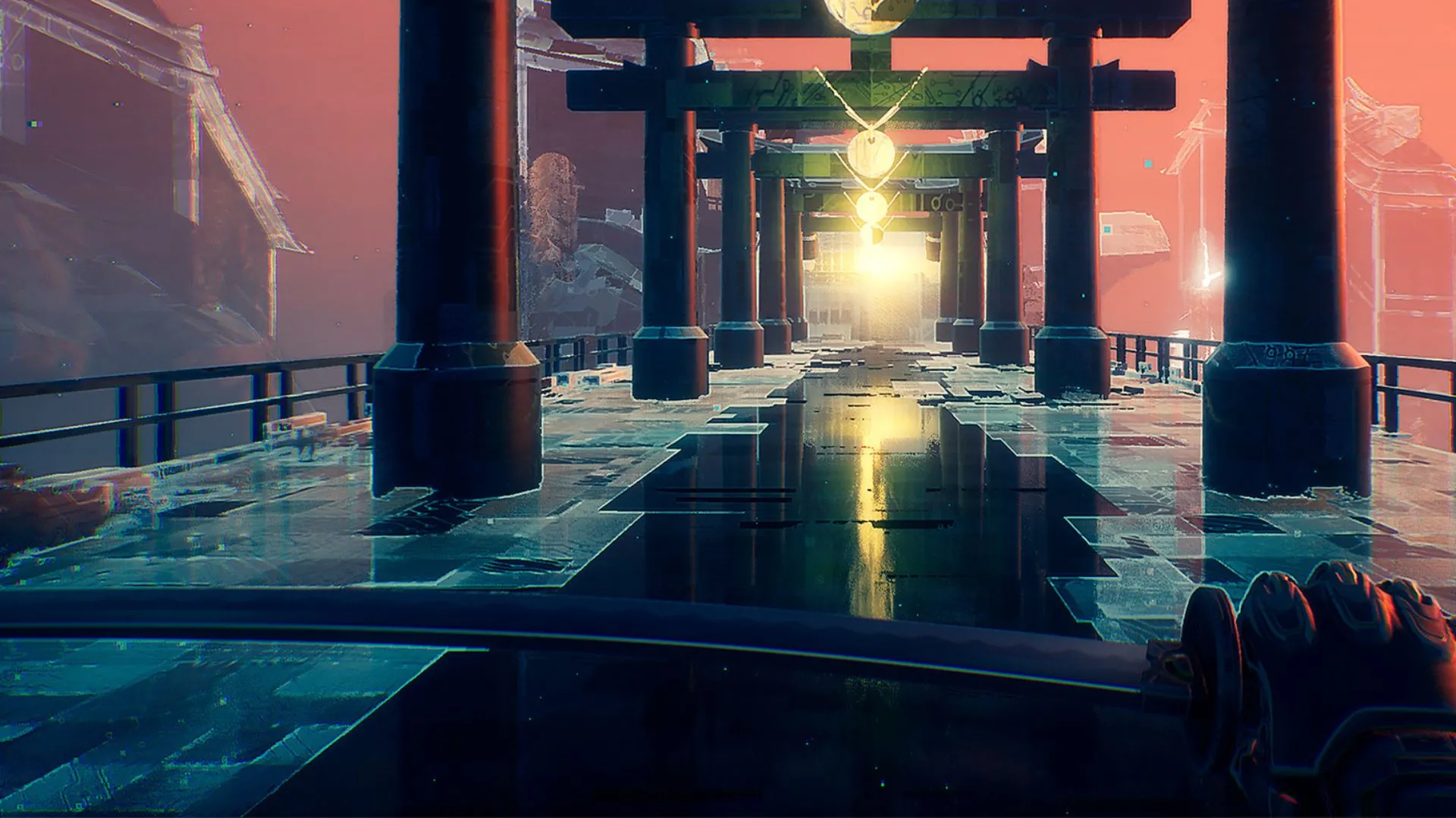 Nhân vật Ghostrunner cầm kiếm nhìn về phía xa, biểu tượng cho tốc độ, parkour và timing quyết định sinh tử.