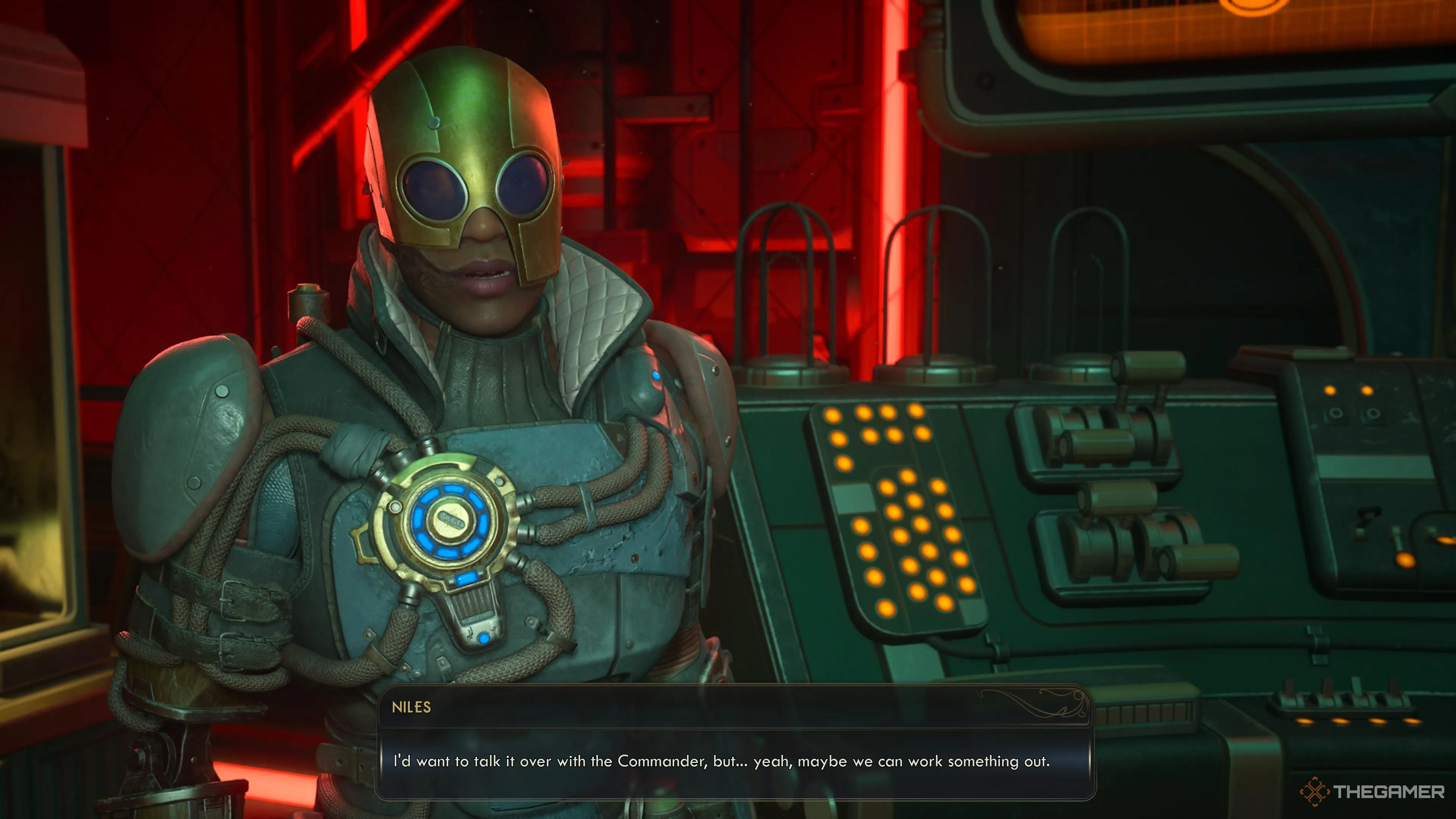 Niles trao đổi về cuộc gặp tiếp theo với Zeb trong The Outer Worlds 2