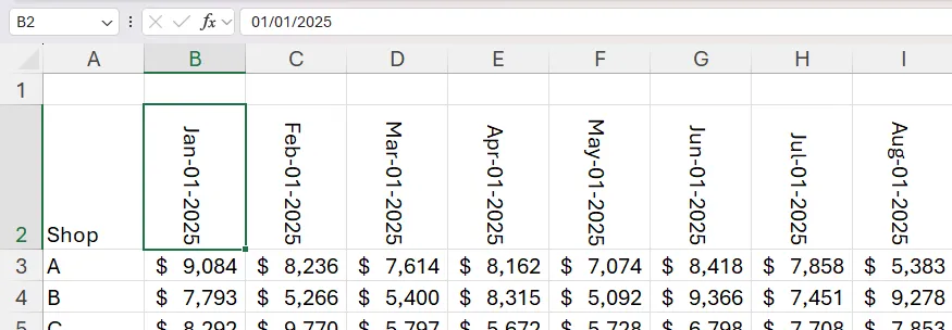 Ô chứa ngày được chọn, thanh công thức hiển thị giá trị thực tế sau khi dán dưới dạng giá trị
