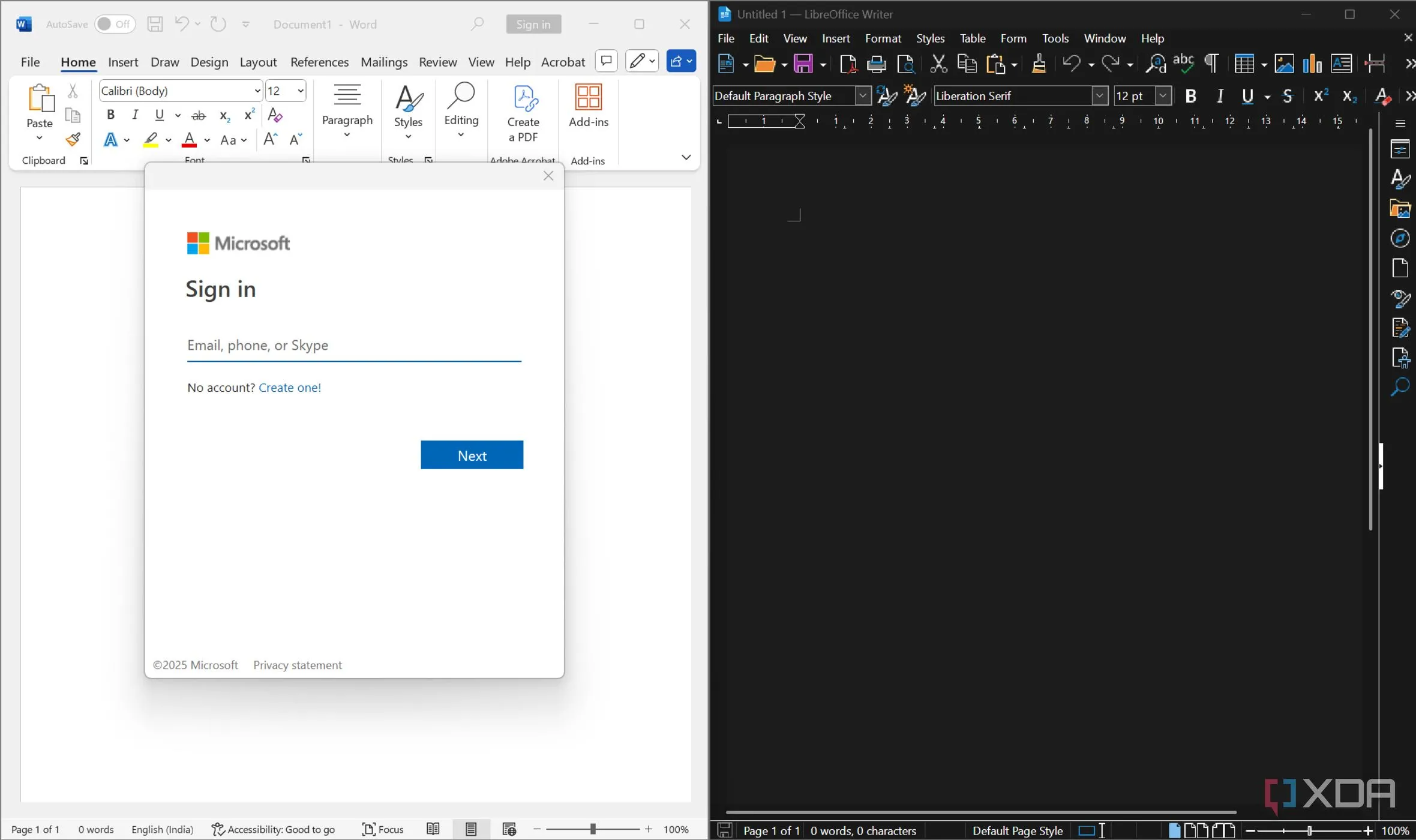 So sánh yêu cầu đăng nhập Microsoft vs LibreOffice offline
