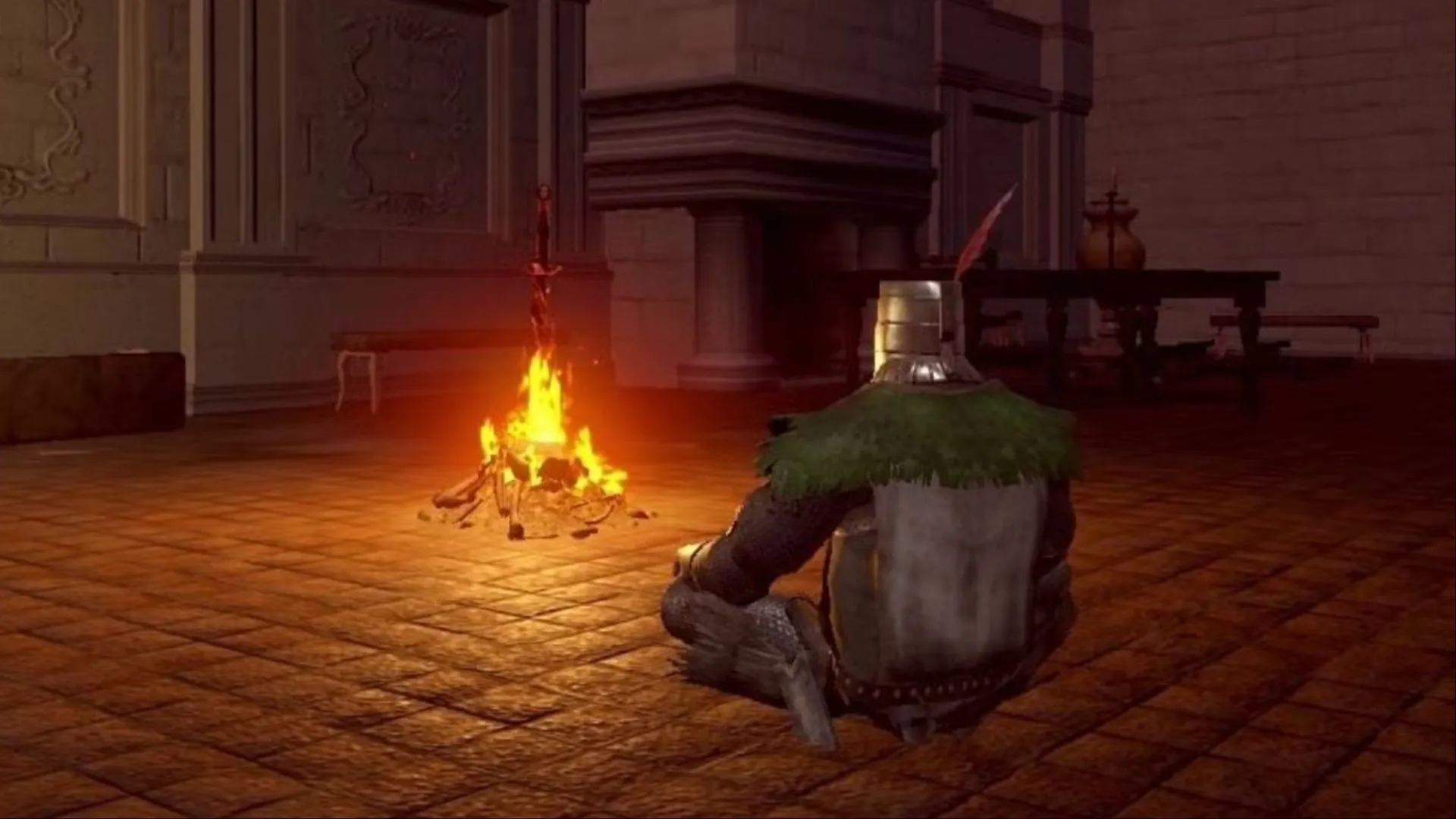 Solaire of Astora ngồi bên lửa trại, NPC Sunbro dễ gặp kết cục bi thảm nếu tiến quest thiếu thông tin