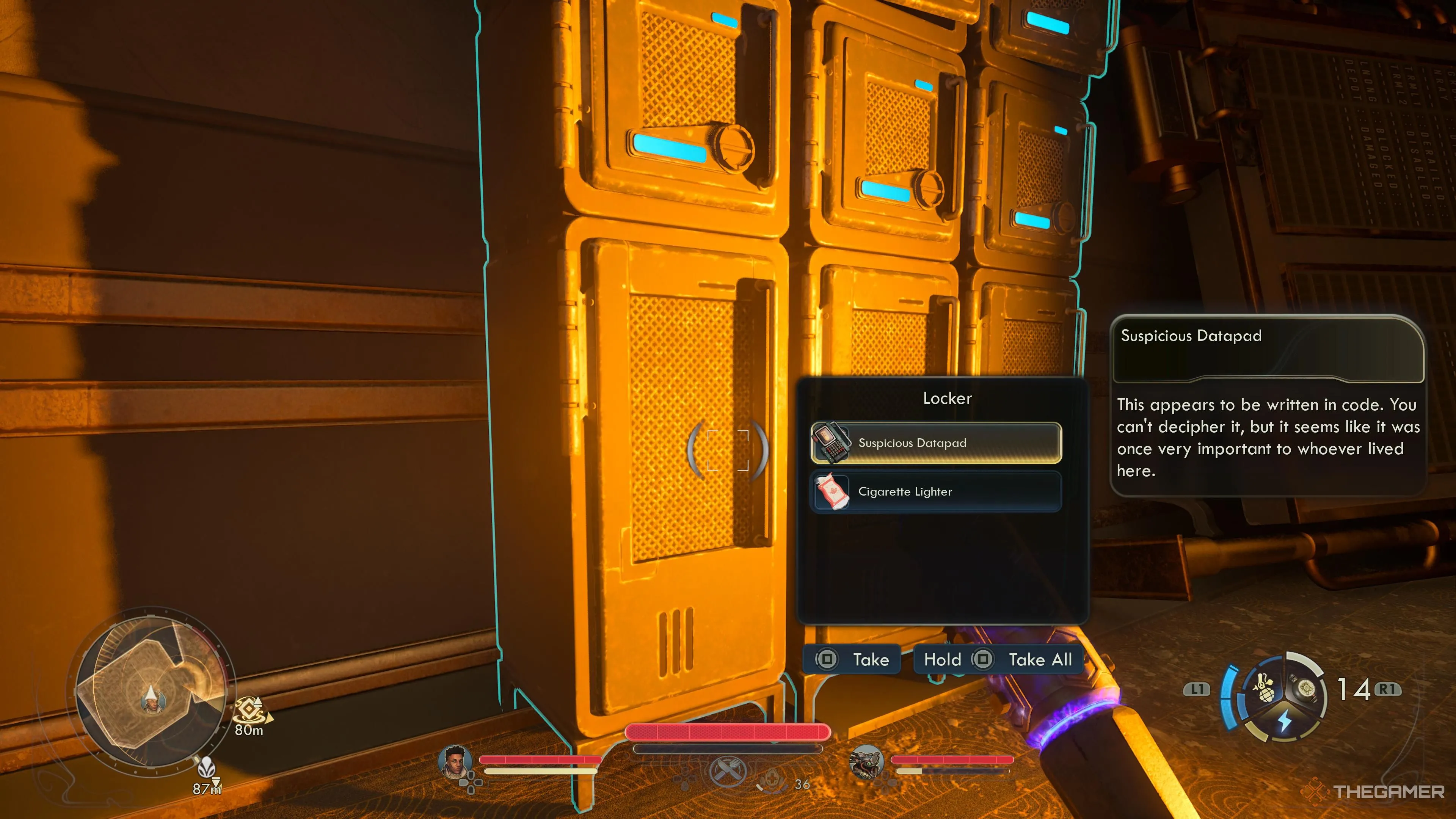 Suspicious Datapad nằm trong locker tầng trên của tram station, vật phẩm nhiệm vụ quan trọng.