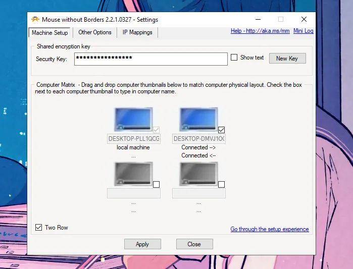 Thiết lập hai hàng màn hình hoặc nhiều màn hình trong Mouse Without Borders