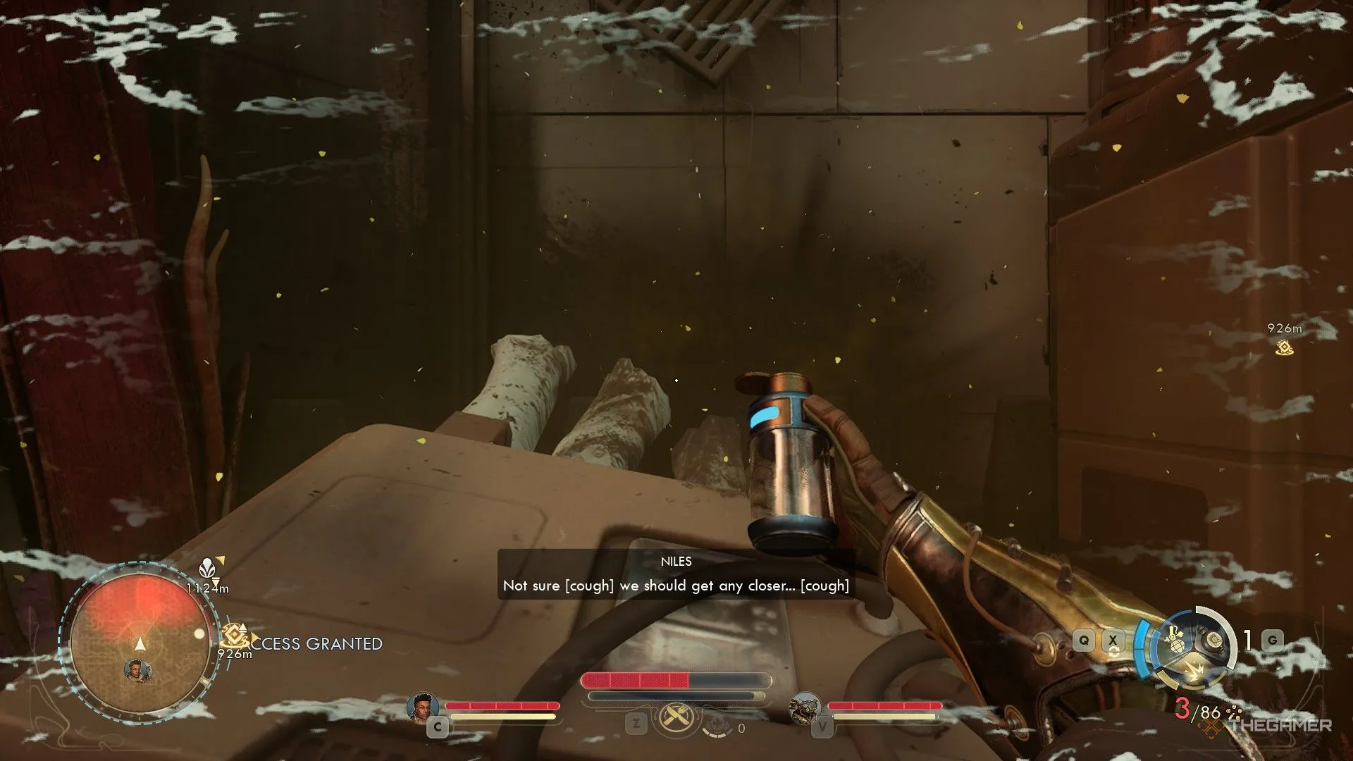 Thu mẫu khí độc Zyranium trong trò chơi, đồng minh cảnh báo lùi lại khi người chơi thu khí