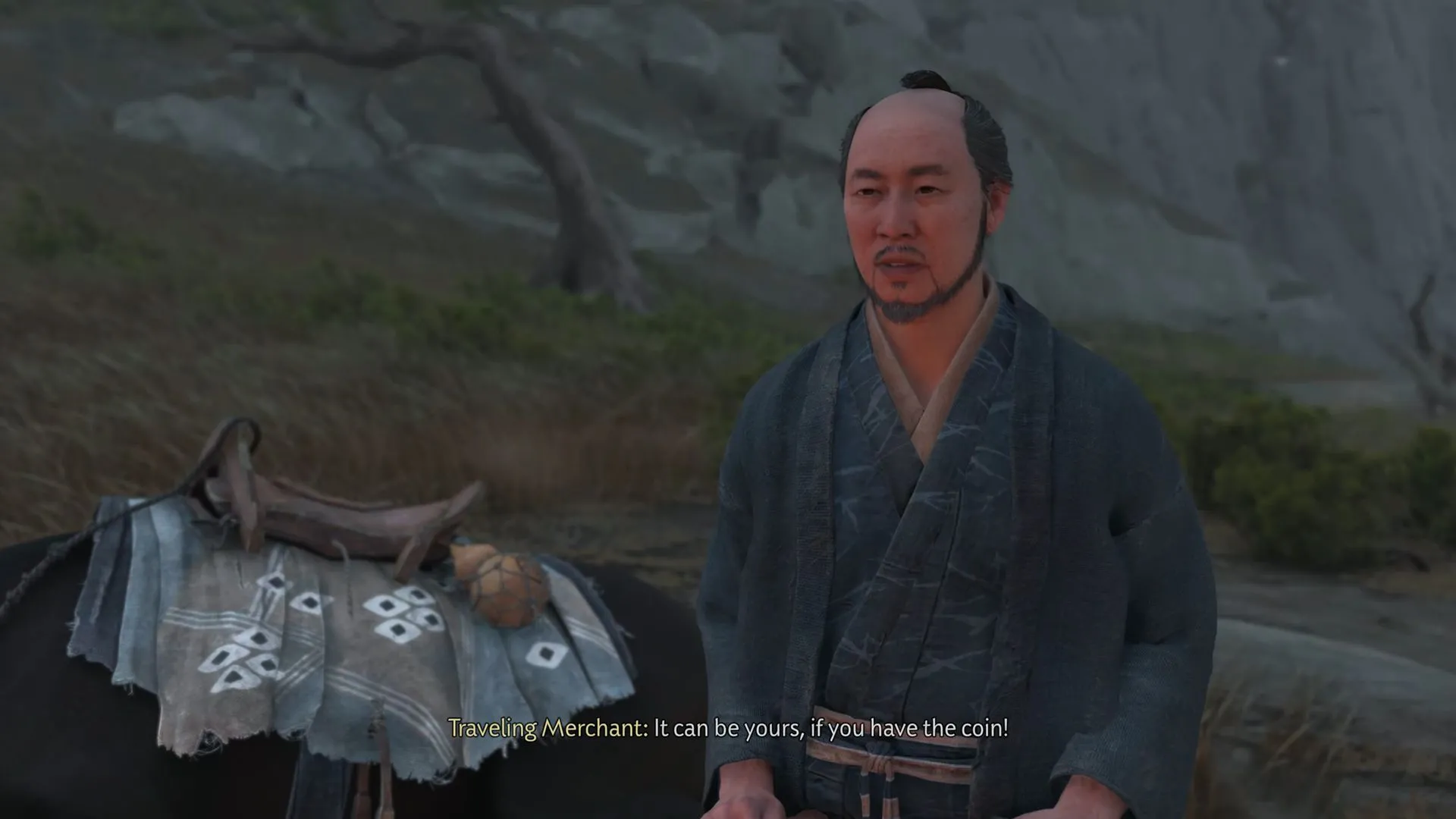 Thương nhân du mục xuất hiện tại trại trong Ghost of Yotei