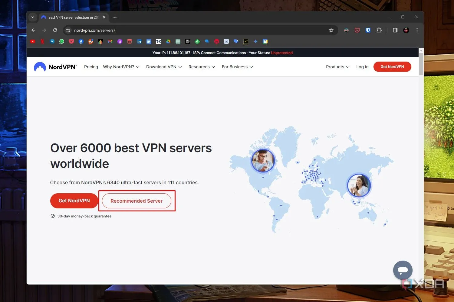 Trang NordVPN hiển thị các máy chủ được khuyến nghị