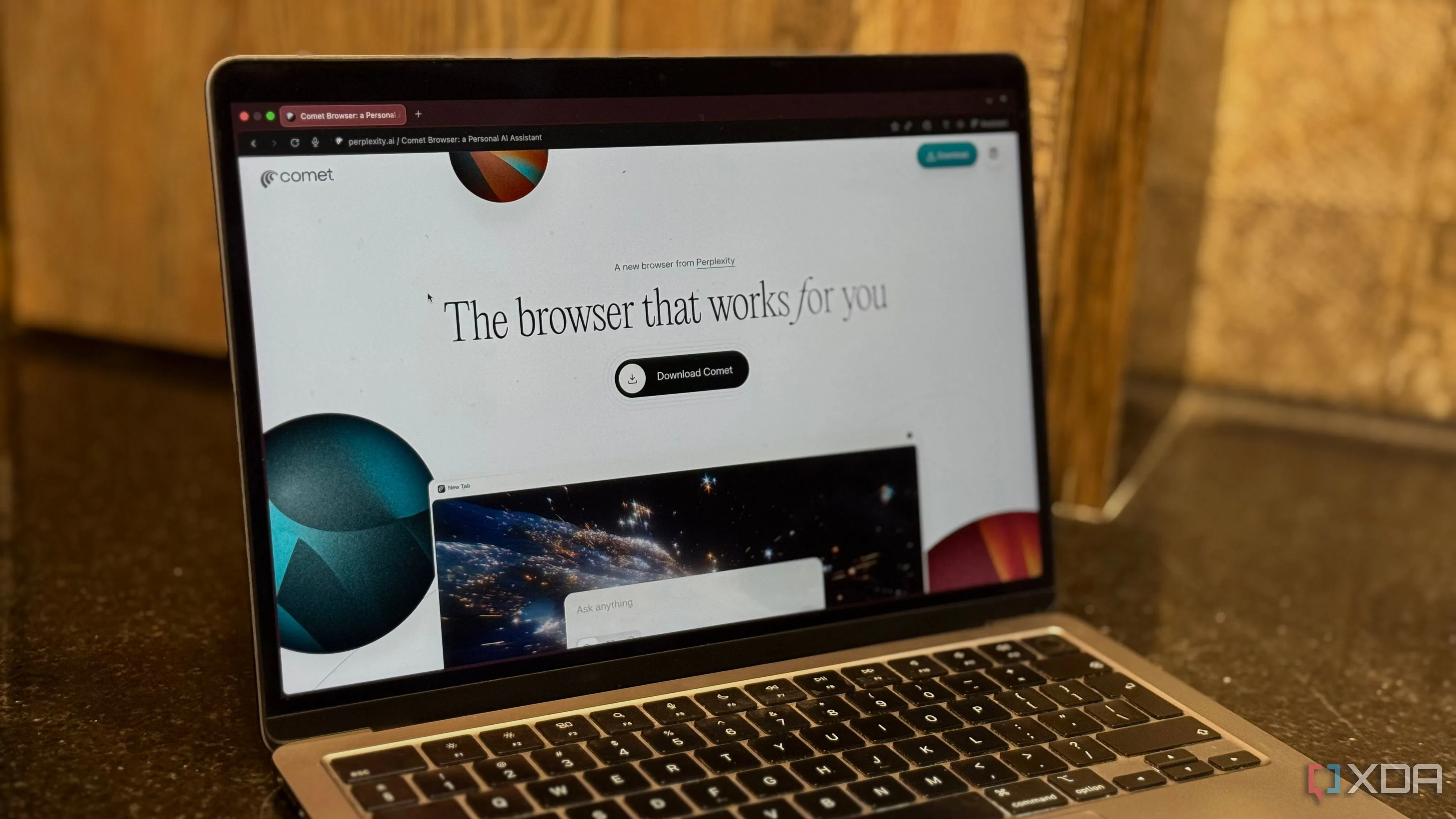 Trang tải Comet (Perplexity) hiển thị trên macOS, minh họa lựa chọn cài đặt và dùng thử trình duyệt AI