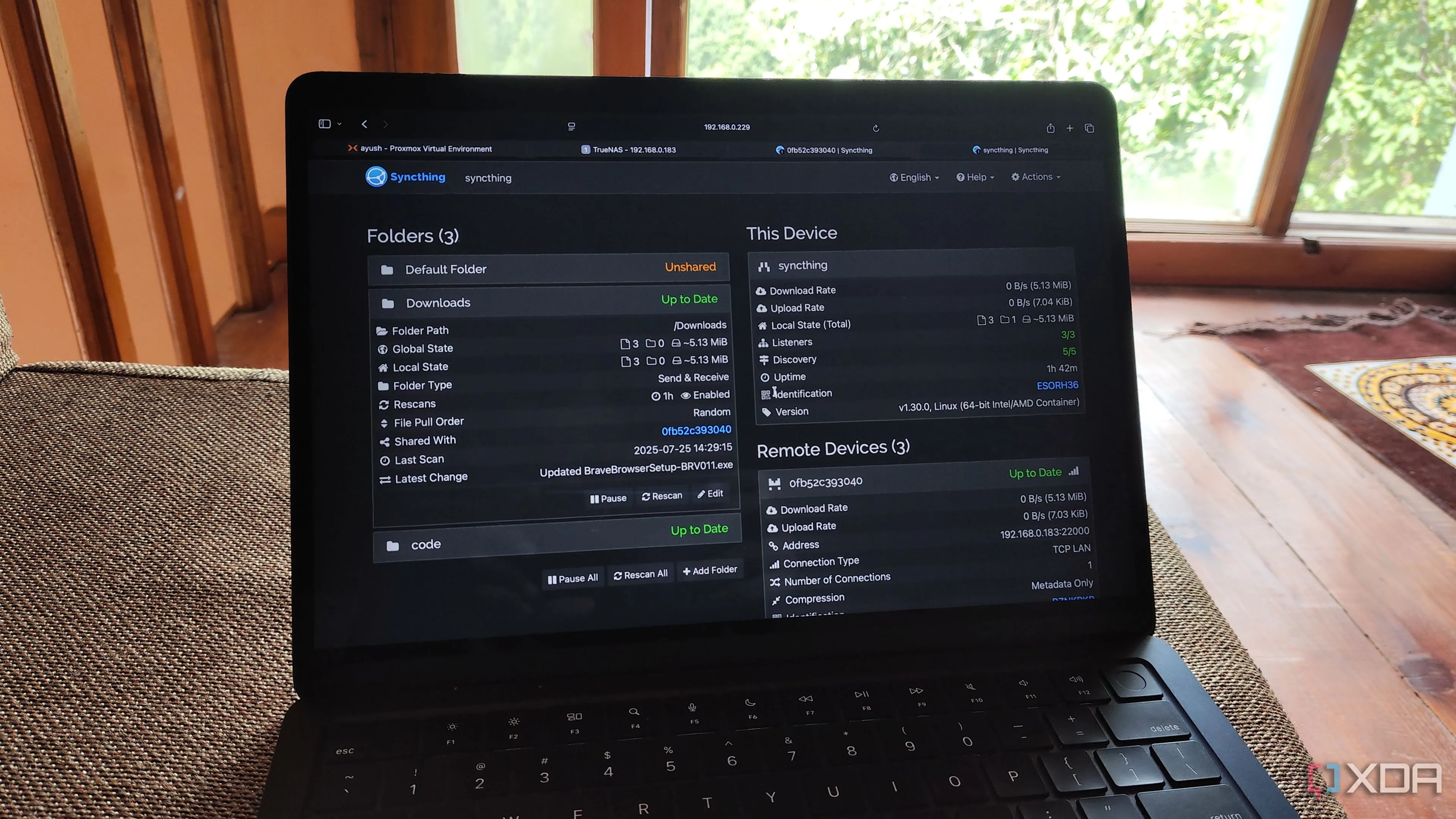 Truy cập Syncthing từ máy Mac, giao diện quản lý folder đồng bộ