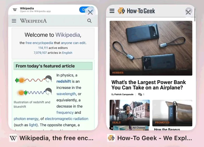 Vuốt sang trái trên thẻ tab để đóng trang trong Safari trên iPhone