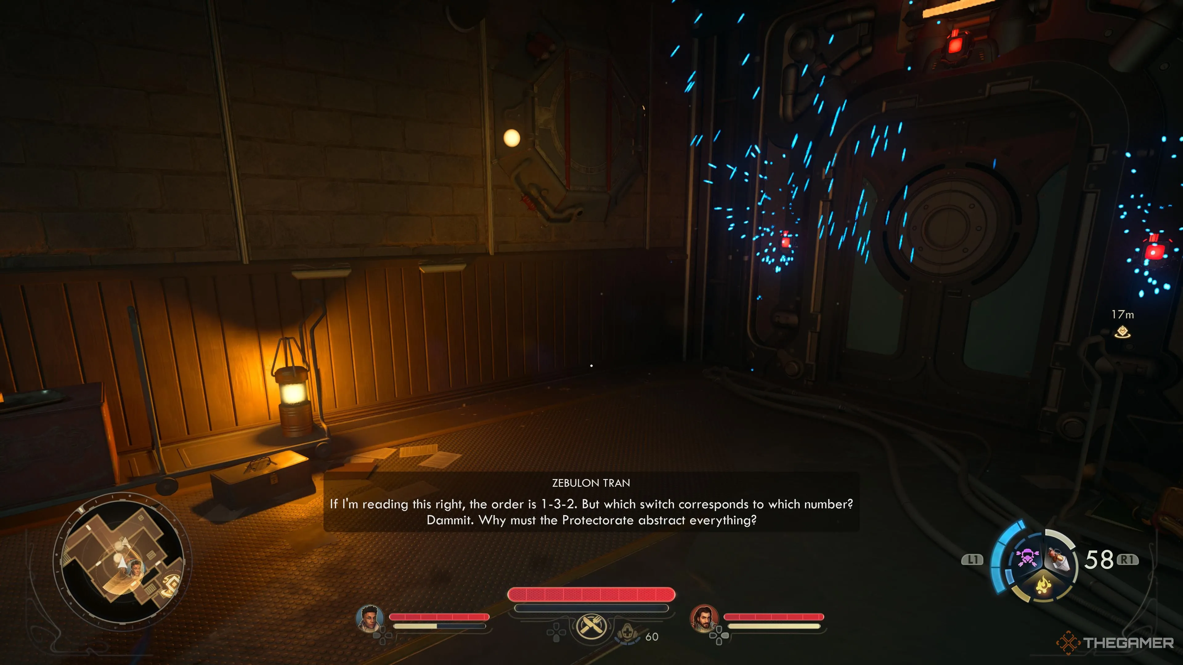 Zebulon nhắc tới thứ tự kích hoạt cần gạt trong The Outer Worlds 2